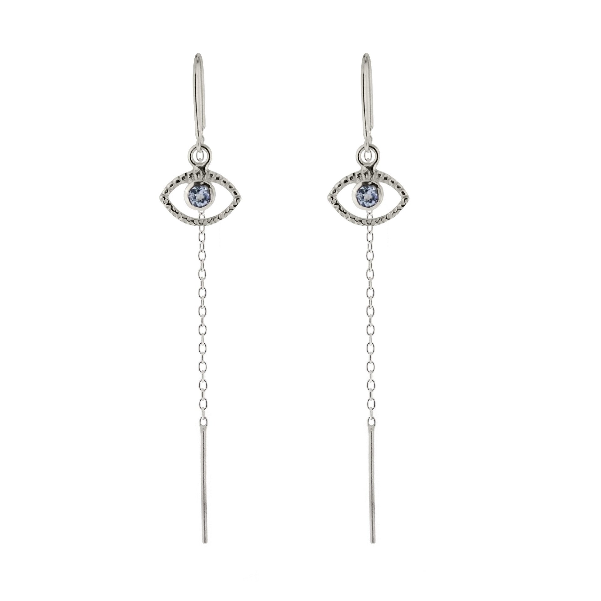 Eye Of Intuition Silver Threader Earrings - Blue Topaz