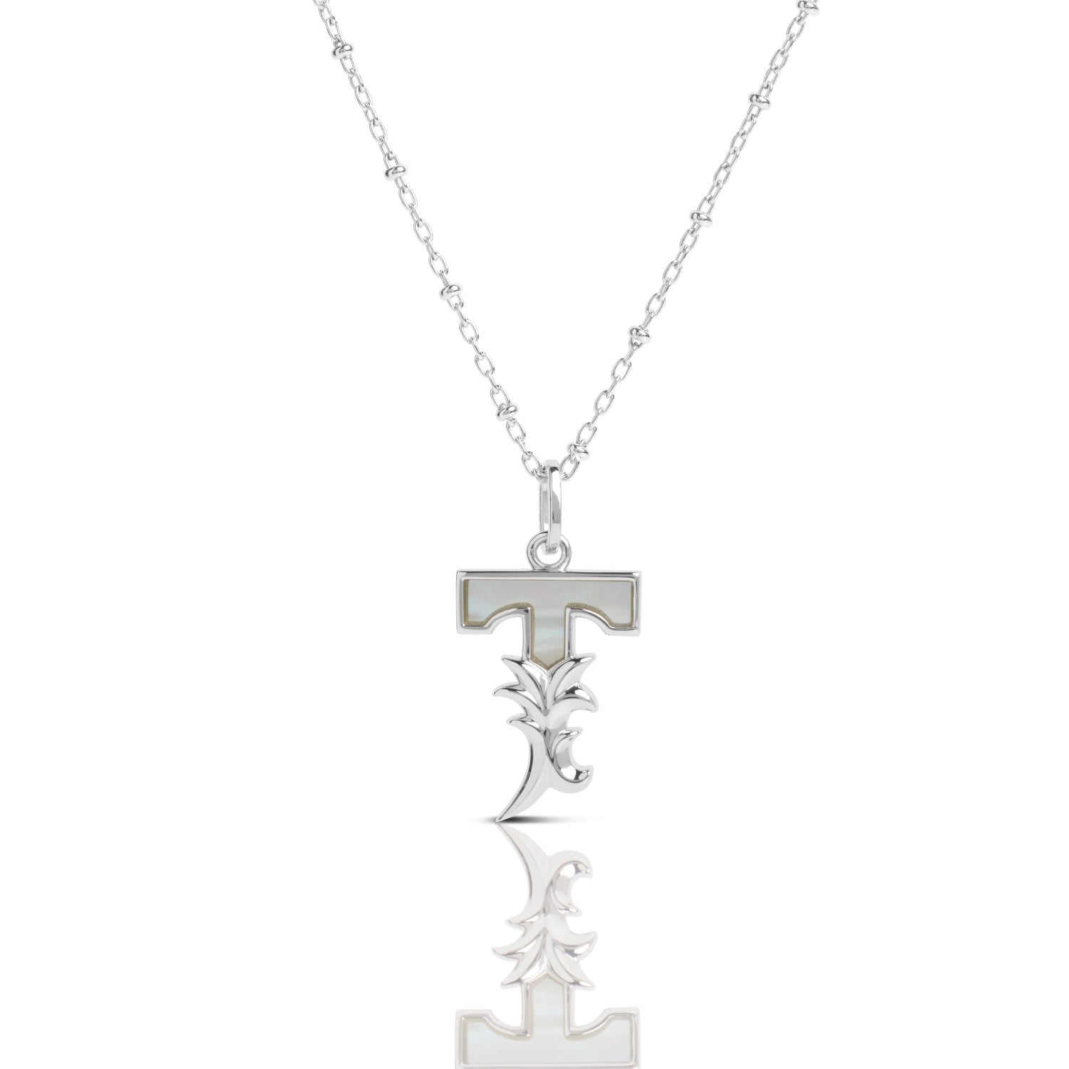 Solid Silver T Initial Necklace With Mother Of Pearl