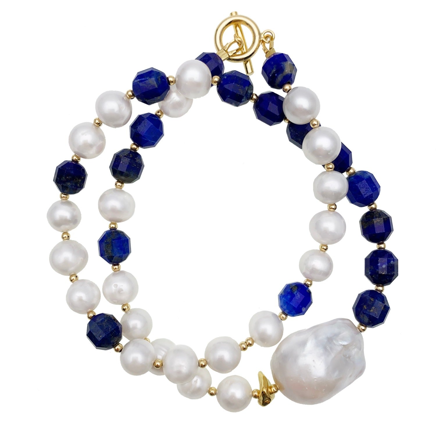 Freshwater Pearls & Lapis Lazuli Unique Short Necklace