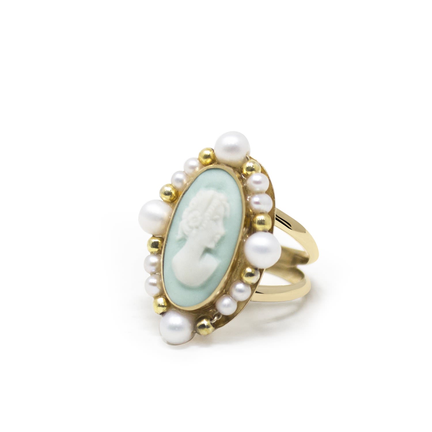 Ophelia Gold-Plated Green Cameo And Pearl Ring