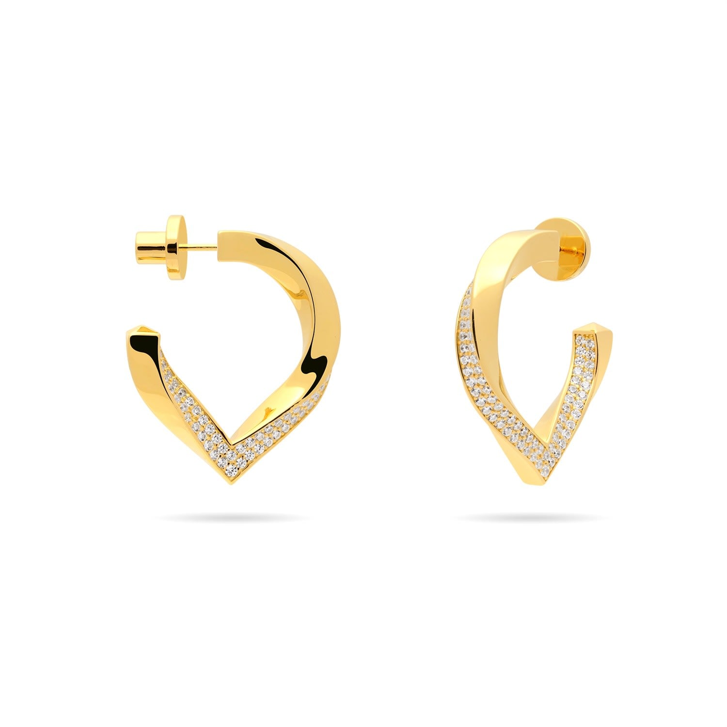 Twisted Stylized Waterdrop Drop Earrings With Pave Cz - Gold