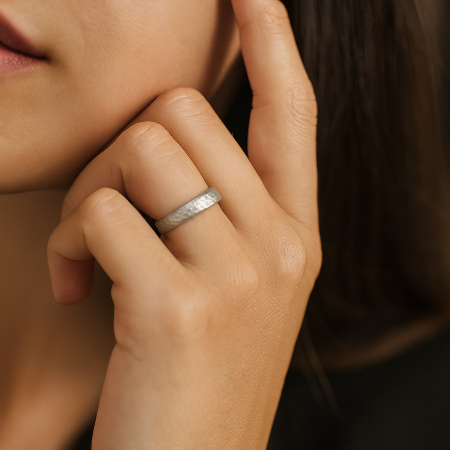 Women Classic Hammered Sterling Silver Band