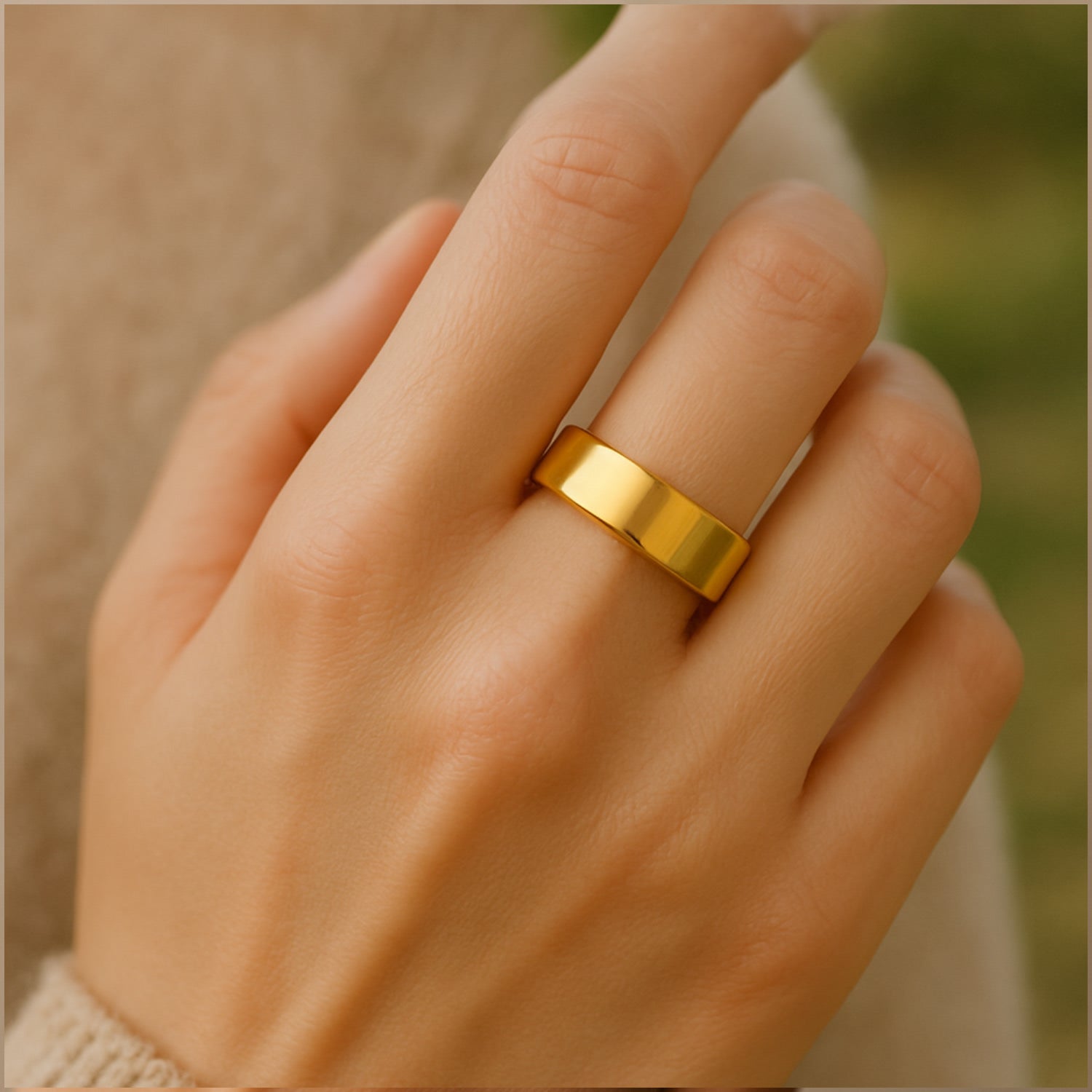 Women Classic Smooth French-Edge Sterling Silver Band With Gold Plating