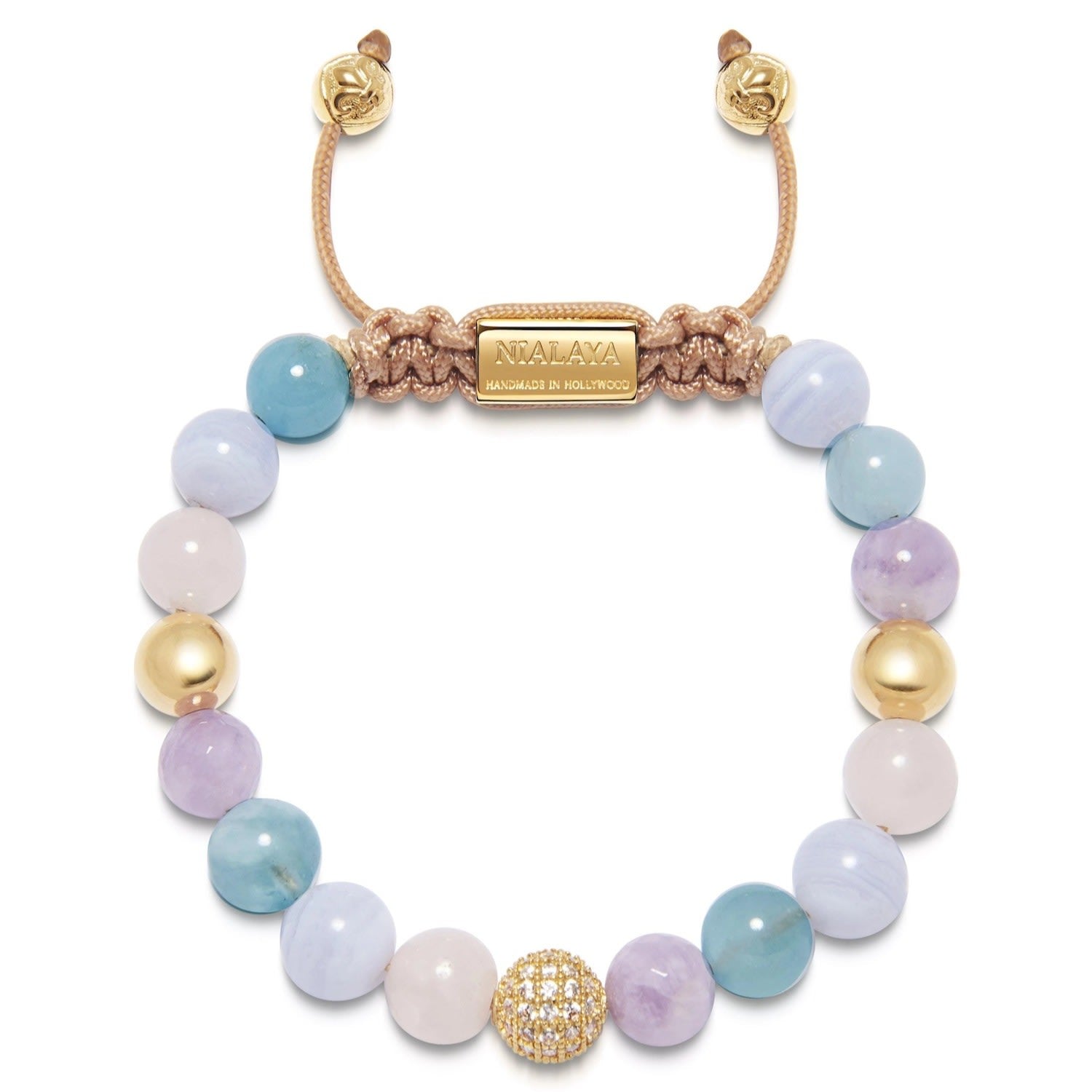 Women's Beaded Bracelet With Aquamarine, Blue Lace Agate, Rose Quartz, And Amethyst Lavender