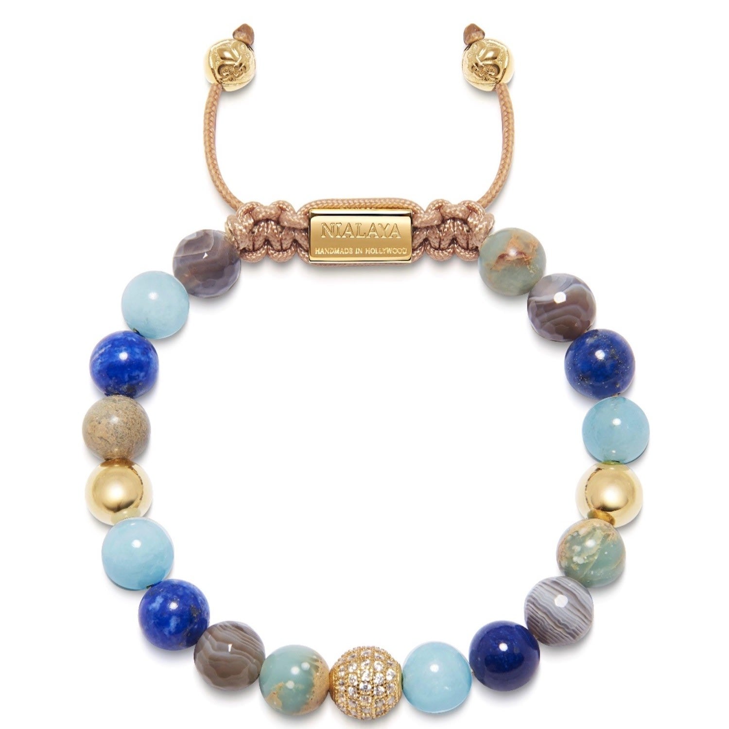 Women's Beaded Bracelet With Aquamarine, Blue Lapis, Opal, And Botswana Agate