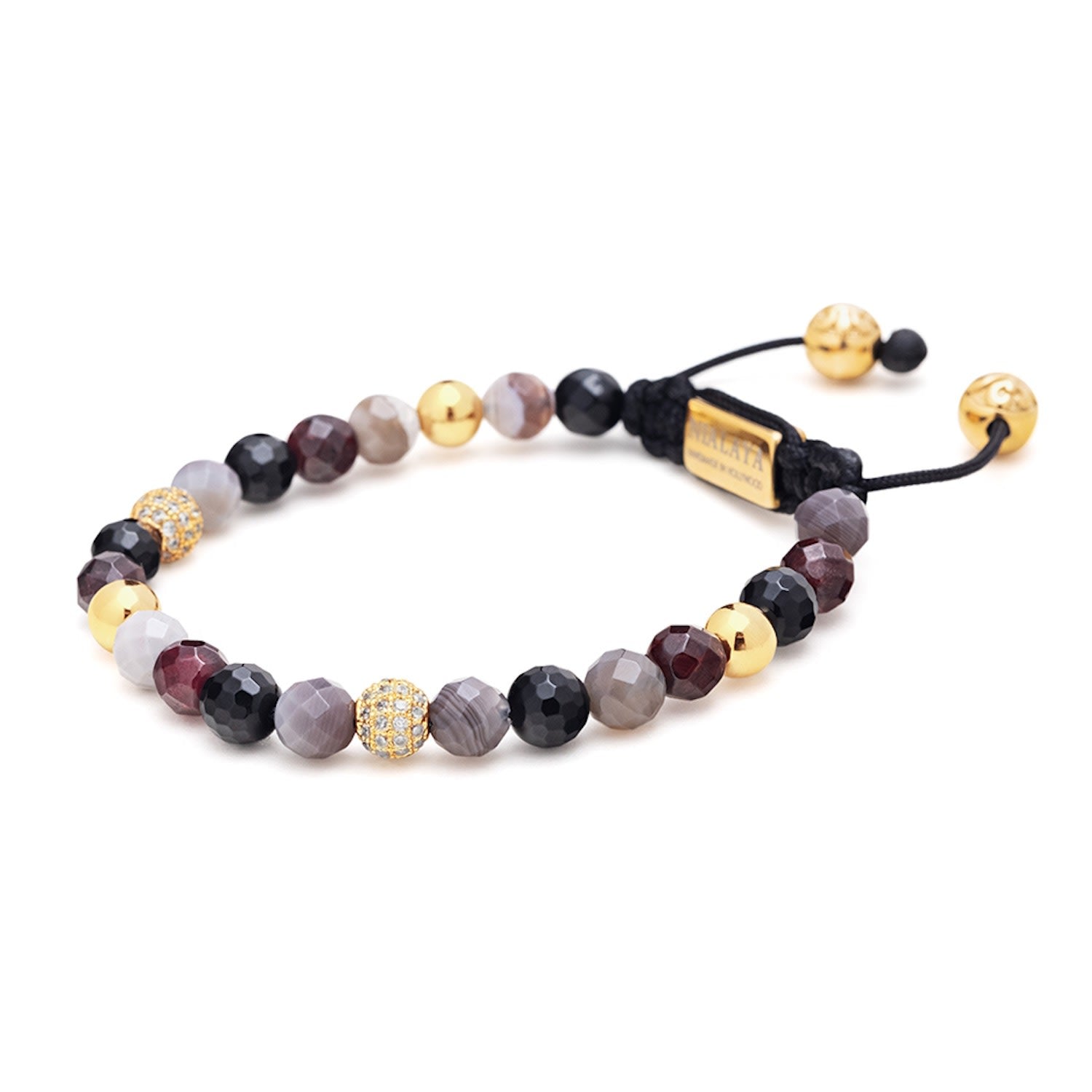 Women's Beaded Bracelet With Botswana Agate, Garnet, Agate And Gold