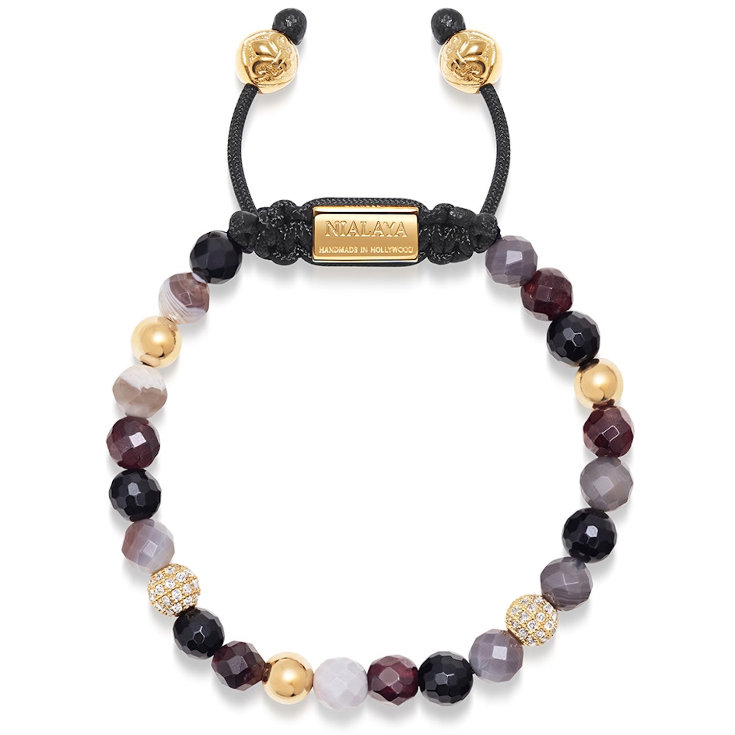Women's Beaded Bracelet With Botswana Agate, Garnet, Agate And Gold
