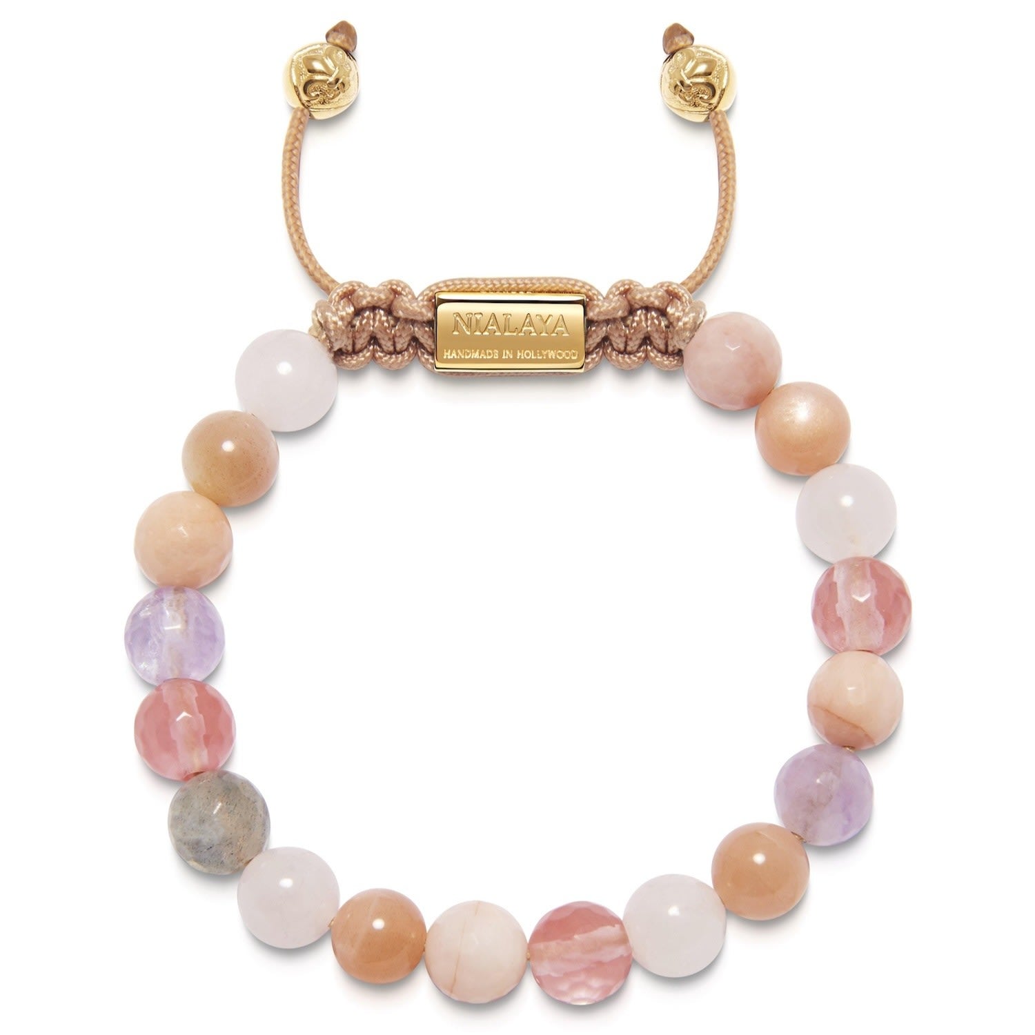 Women's Beaded Bracelet With Cherry Quartz, Rose Quartz, Amethyst Lavender, And Pink Aventurine