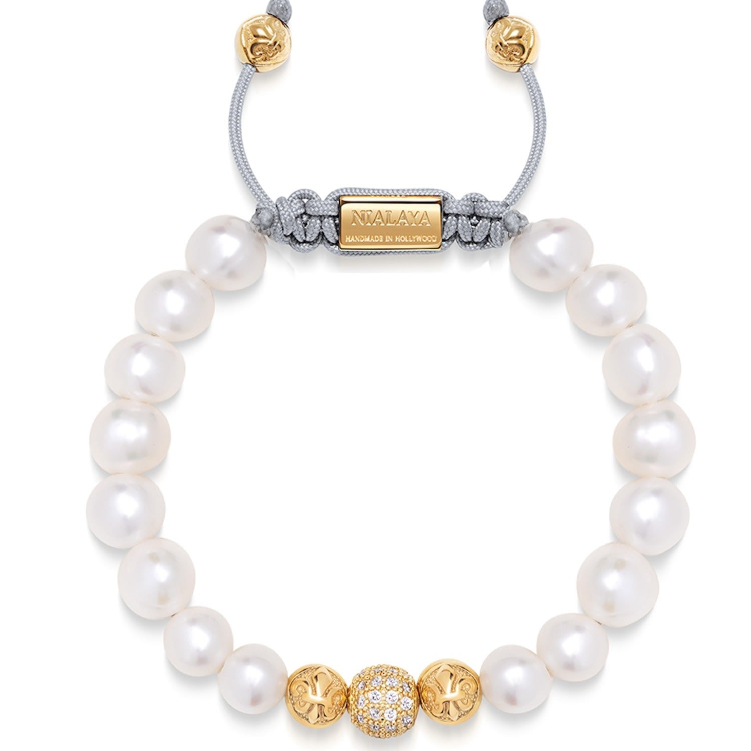 Women's Beaded Bracelet With White Sea Pearl And Gold