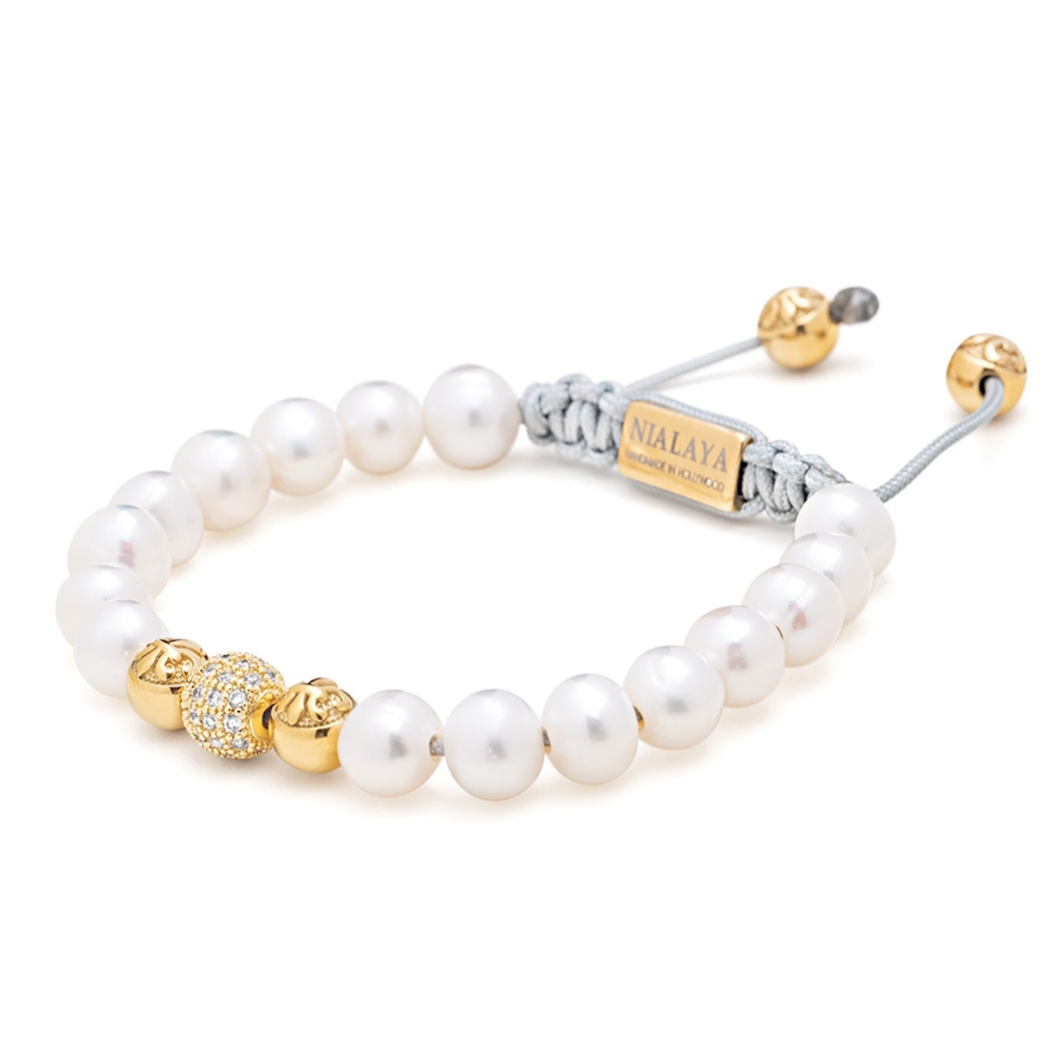 Women's Beaded Bracelet With White Sea Pearl And Gold