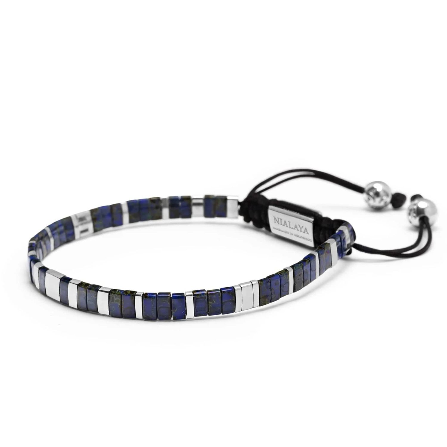 Women's Bracelet With Marbled Blue And Silver Miyuki Tila Beads