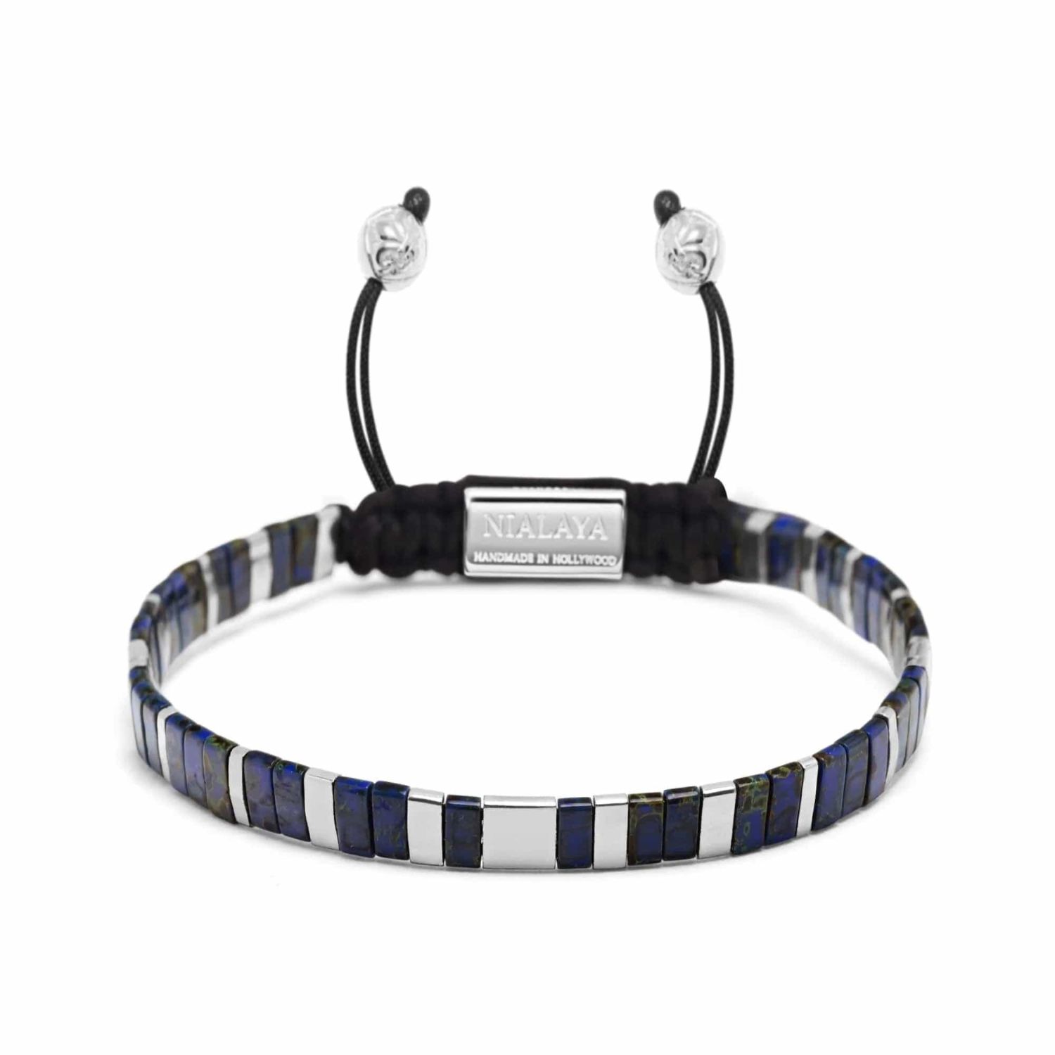 Women's Bracelet With Marbled Blue And Silver Miyuki Tila Beads