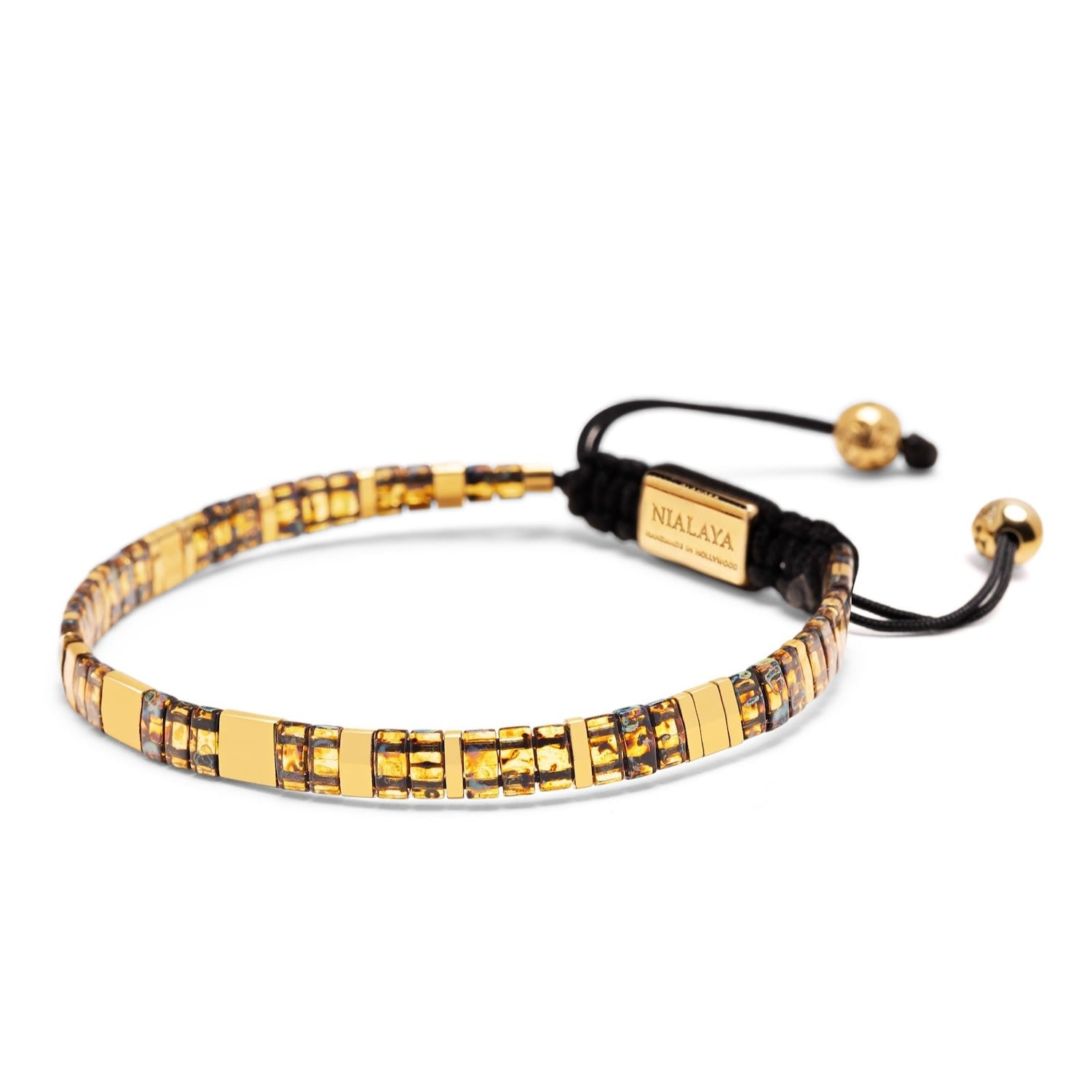 Women's Bracelet With Marbled Amber And Gold Miyuki Tila Beads