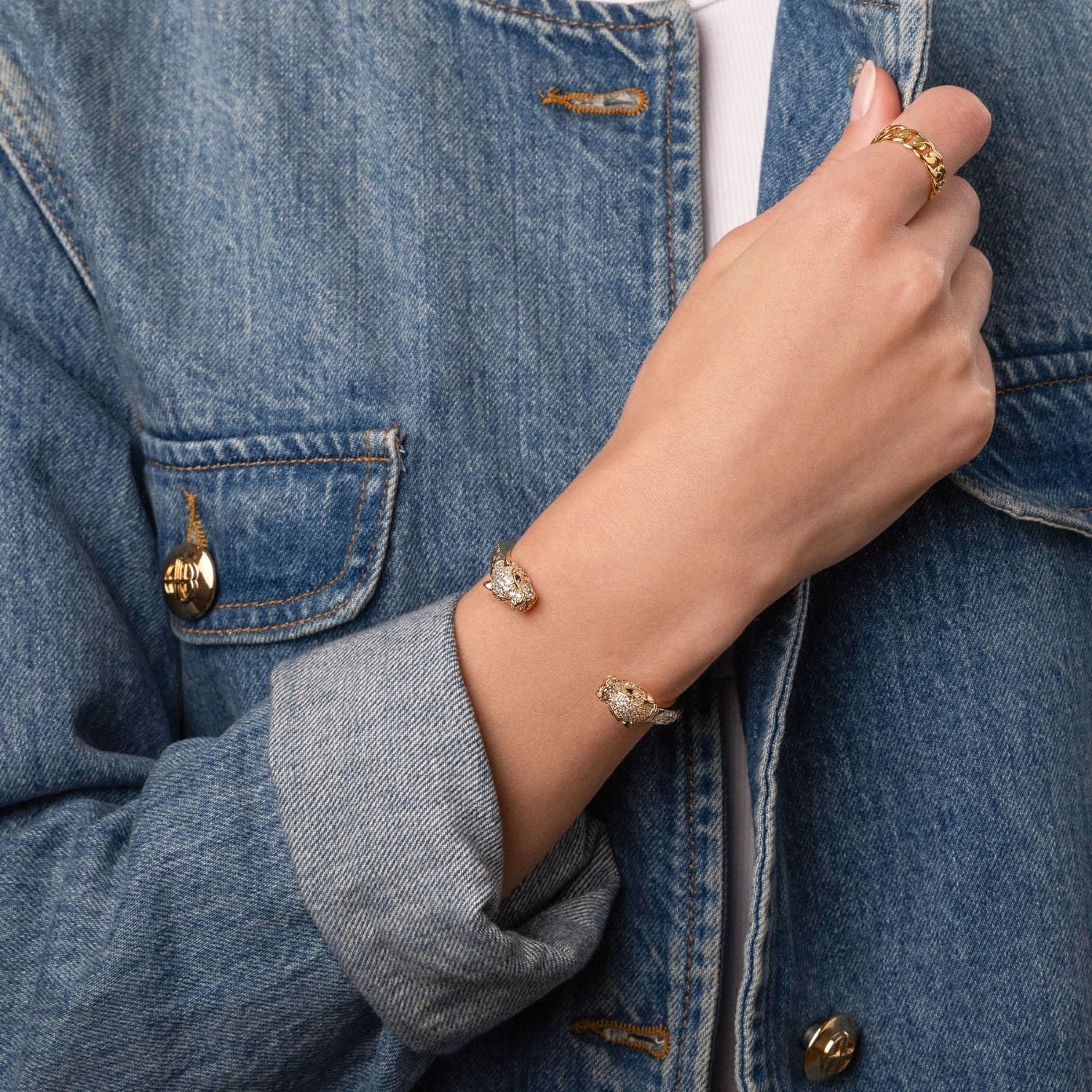 Women's Cz Panther Bangle In Gold