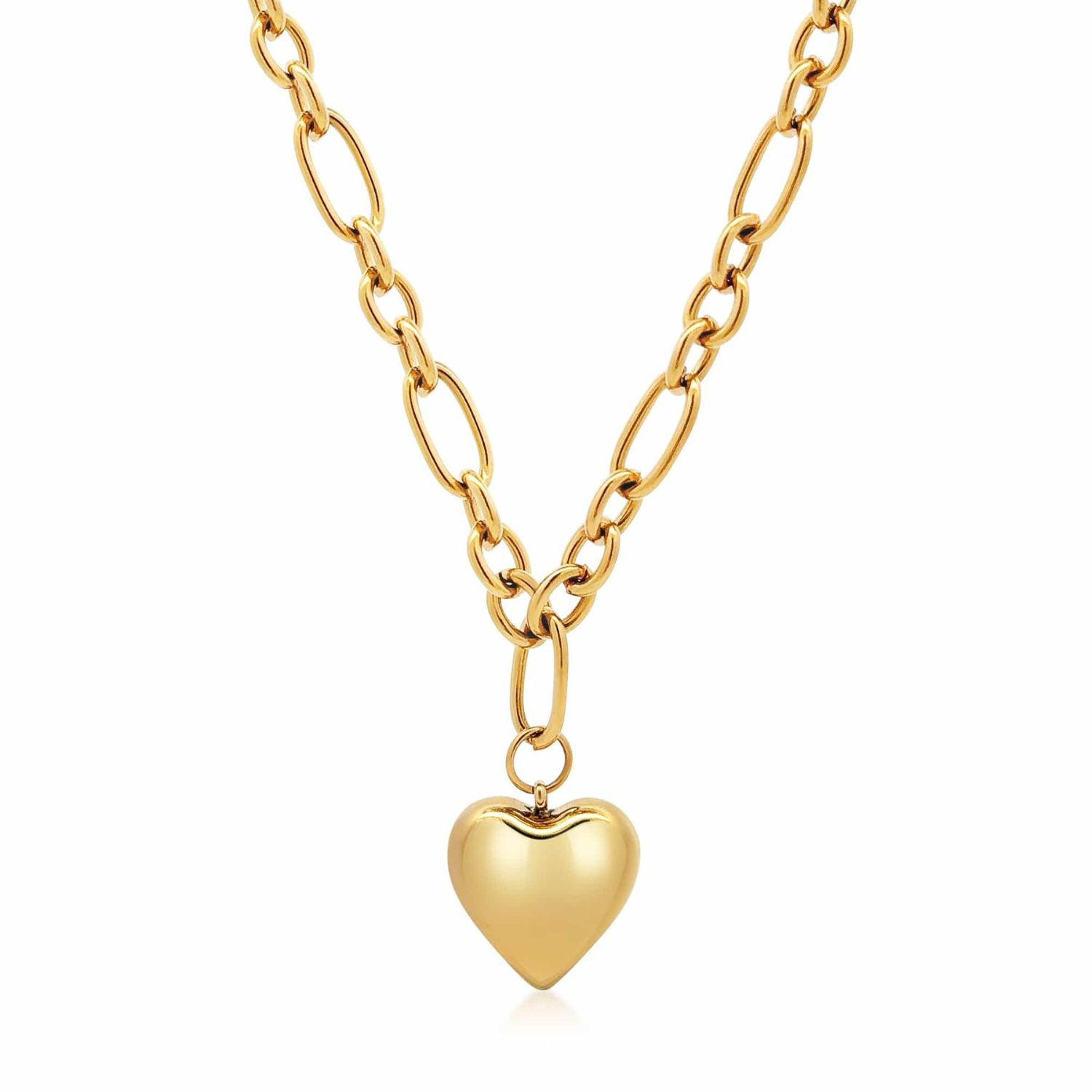 Women's Gold Cable Choker With Chunky Heart Pendant