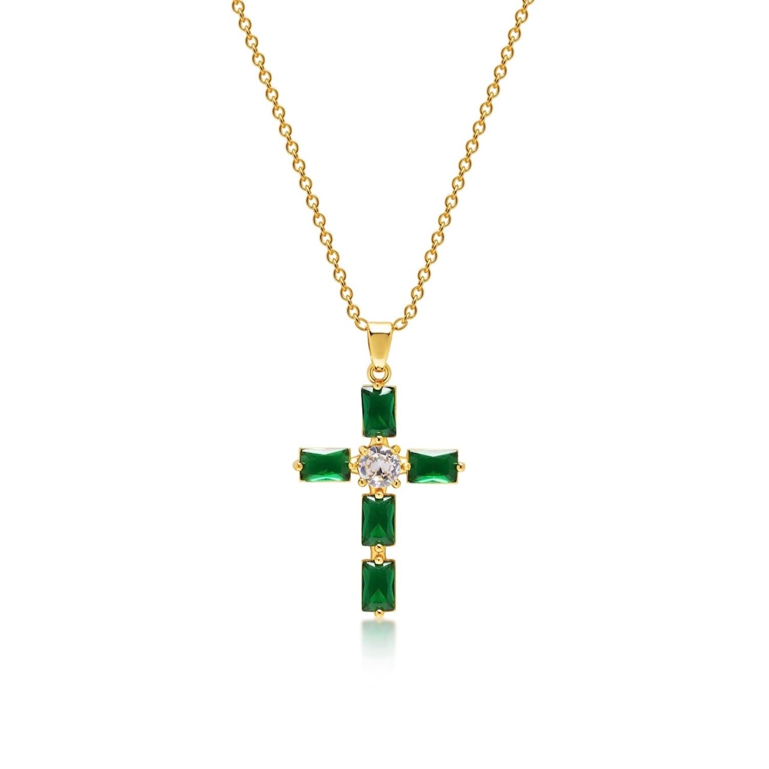 Women's Green Cz Cross Necklace