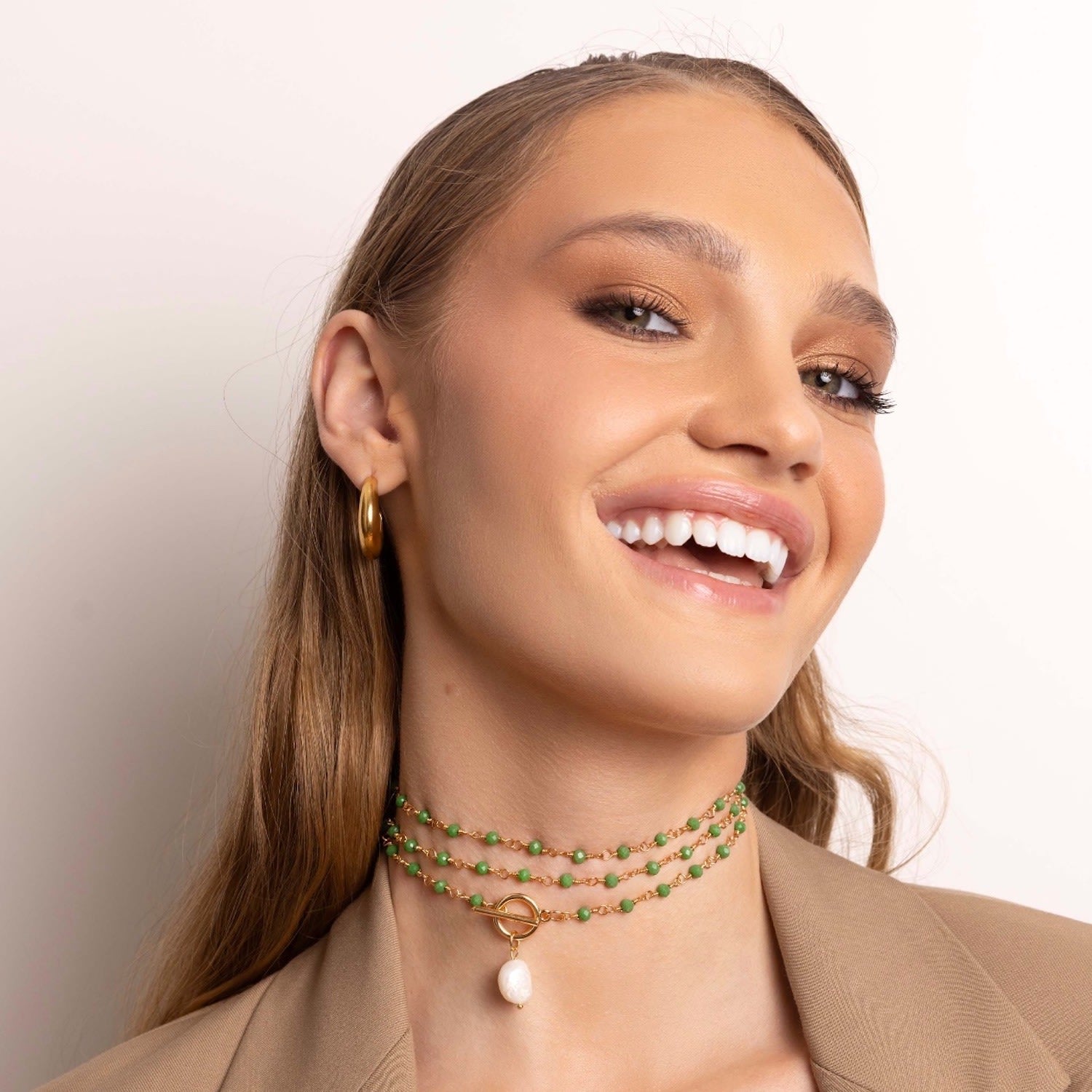 Women's Green Cz Wrap Necklace With Pearl