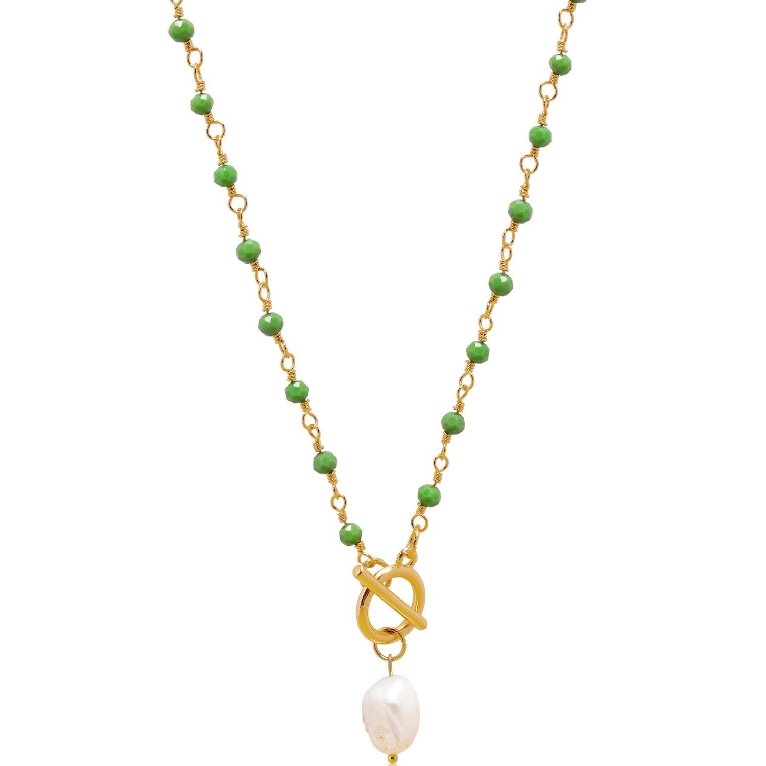 Women's Green Cz Wrap Necklace With Pearl