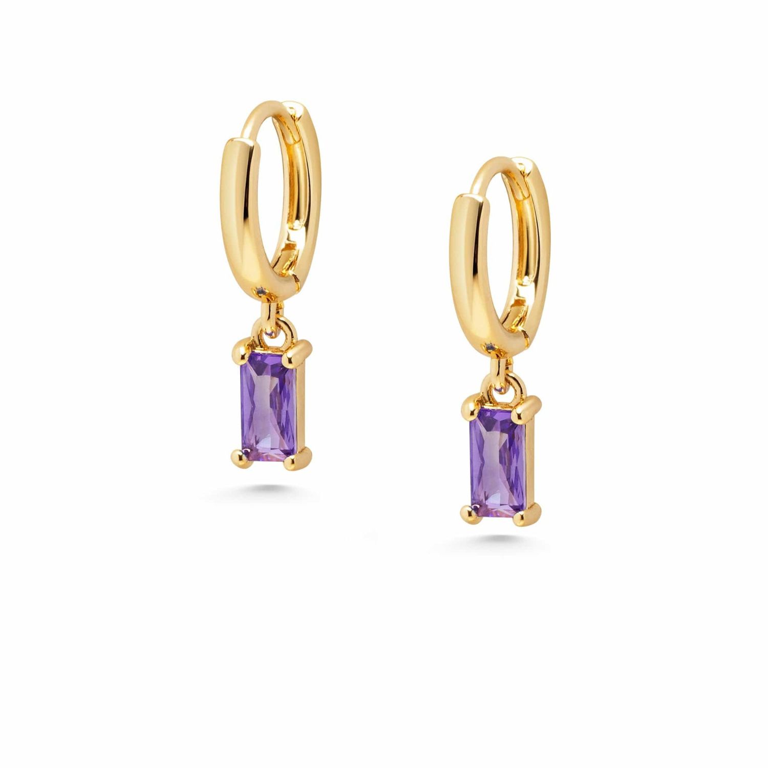 Women's Huggie Earrings With Purple Charm