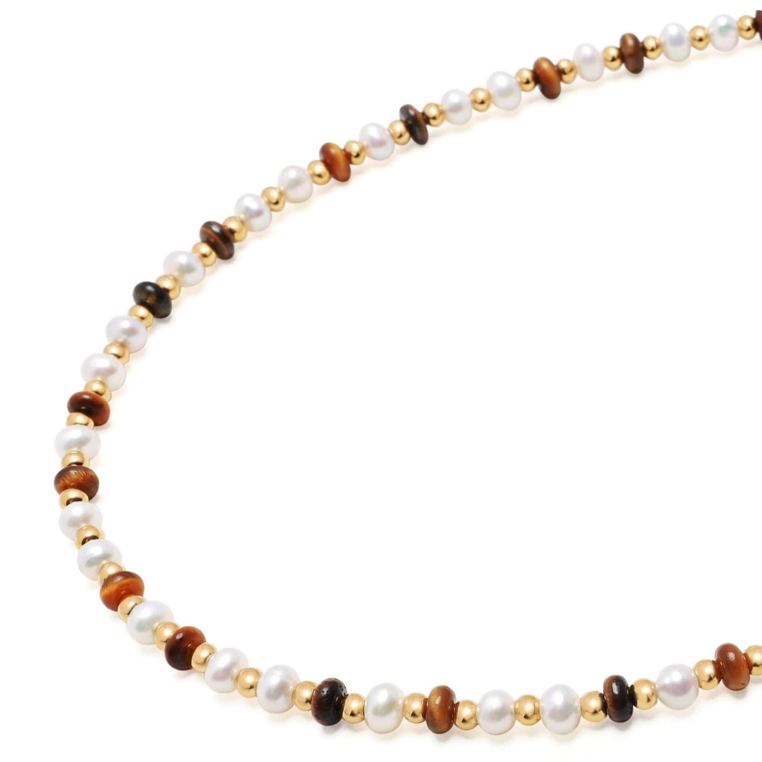 Women's Mini Beaded Choker With Pearls And Tiger Eye