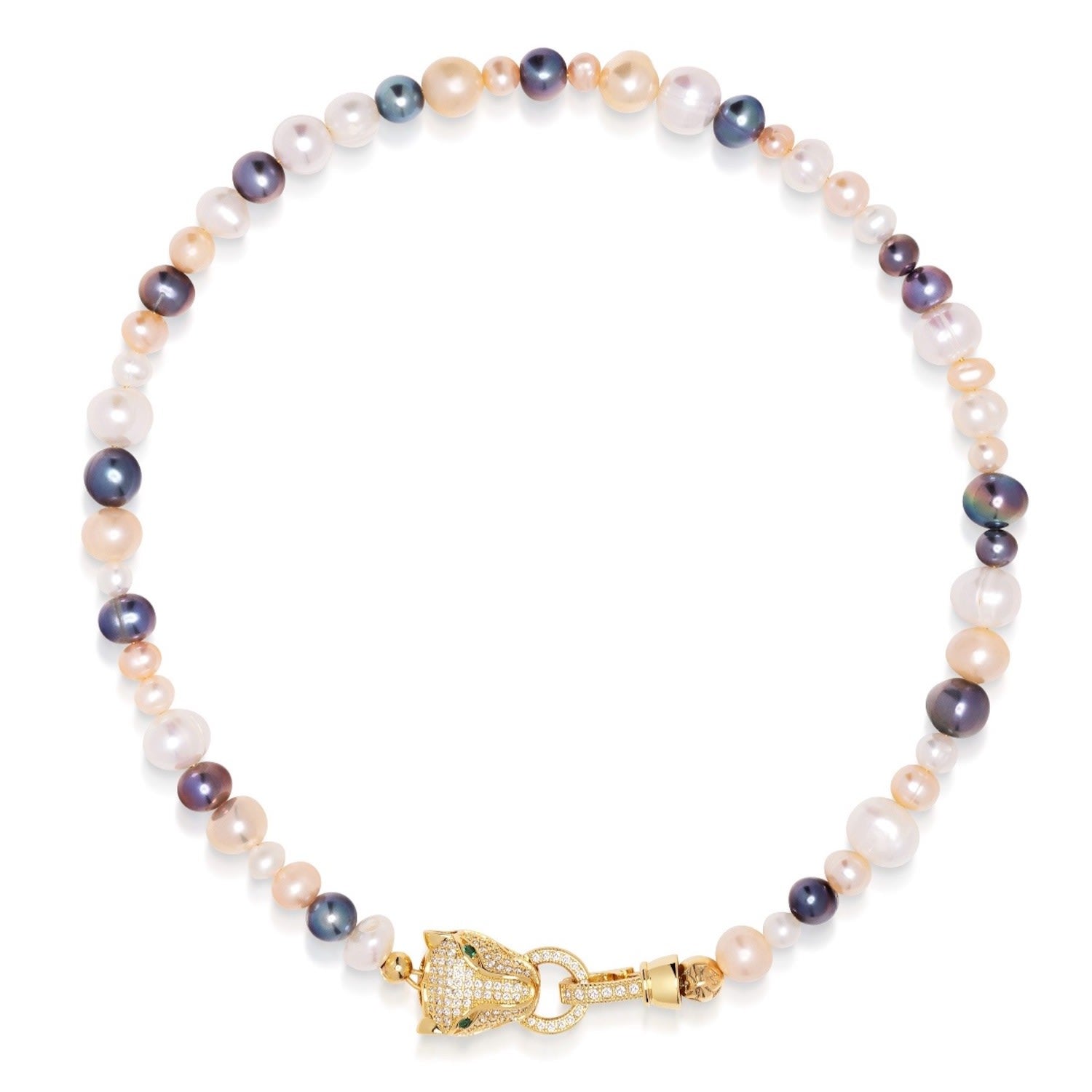 Women's Multi-Colored Pearl Choker With Gold Panther Head