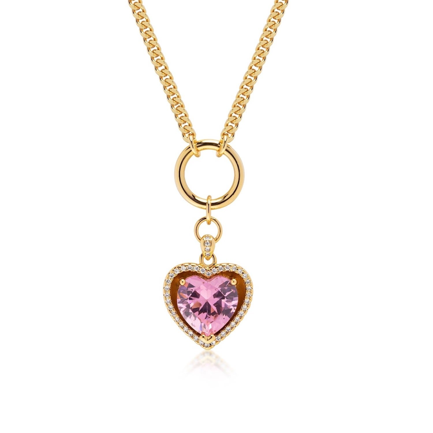 Women's Necklace With Pink Cubic Zirconia Heart Pendant