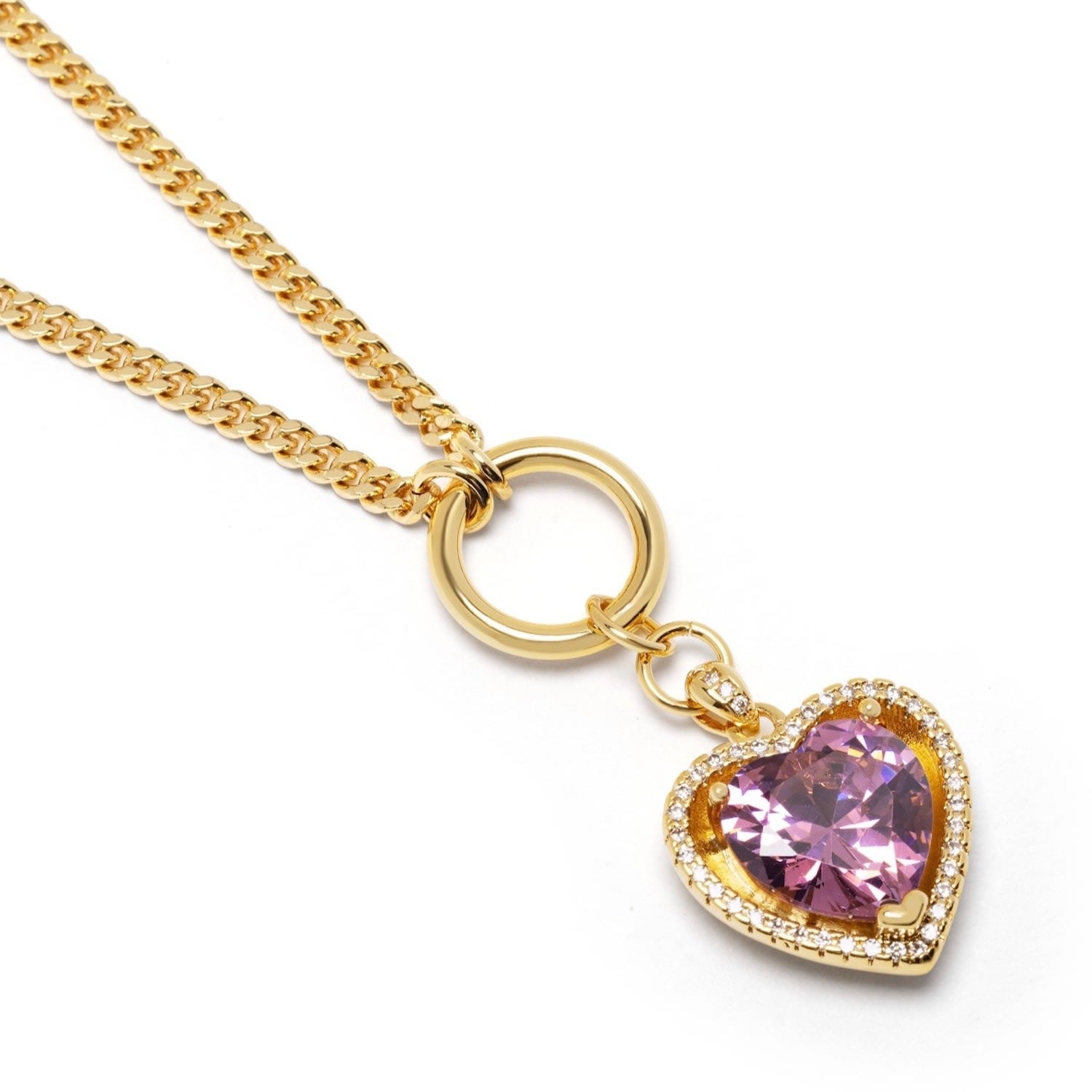 Women's Necklace With Pink Cubic Zirconia Heart Pendant