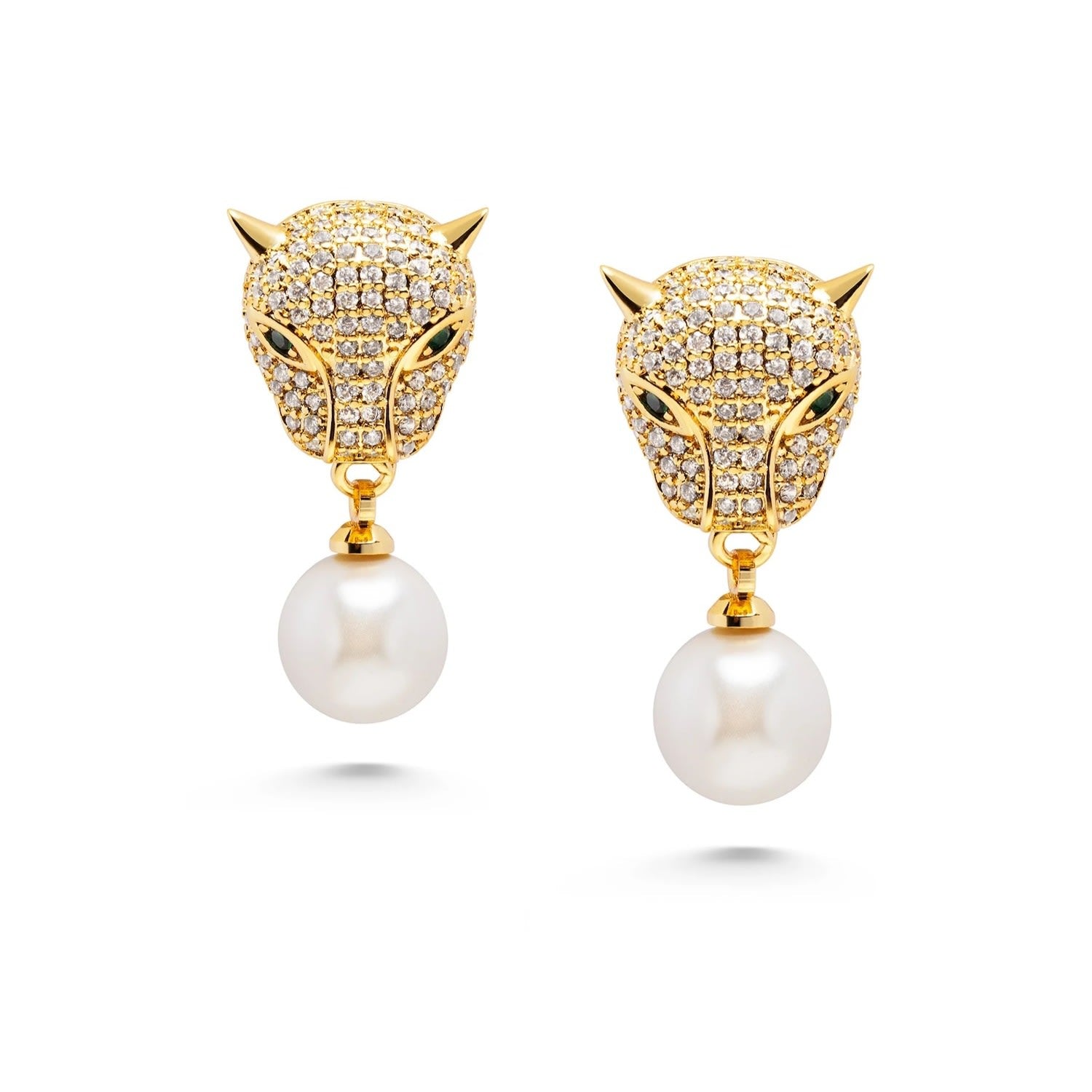 Women's Panther Earring With Pearl Drop