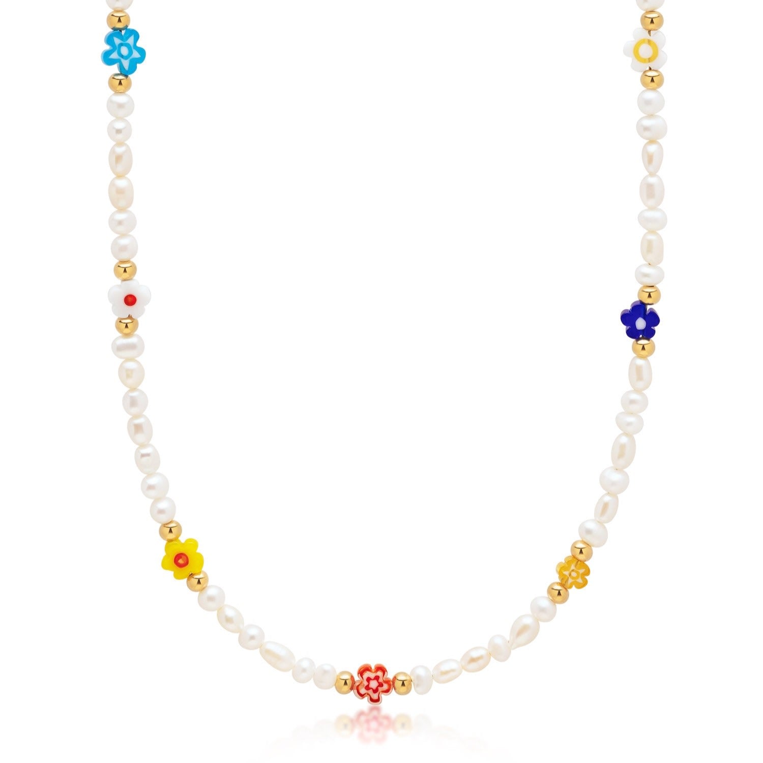Women's Pearl Choker With Flower Beads