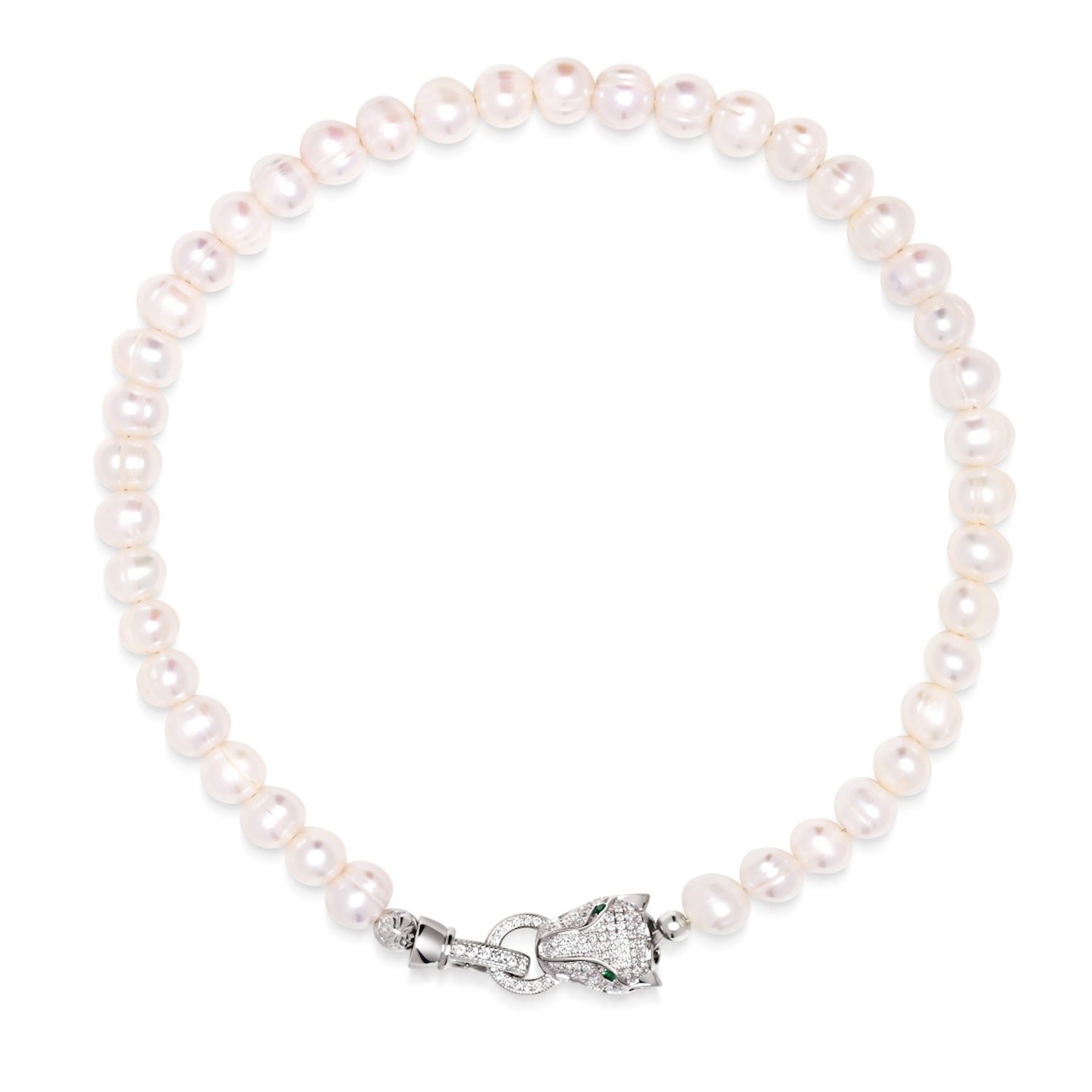 Women's Pearl Choker With Silver Panther Head