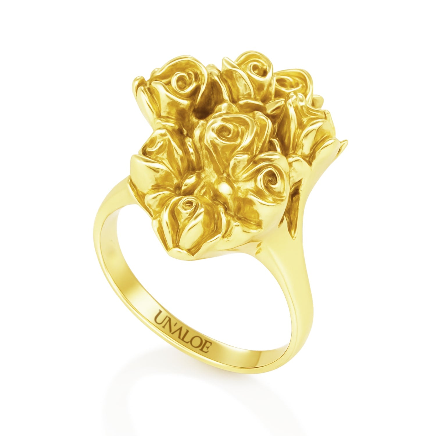 Women's Sterling Silver-Gold Plated Ring With Roses – Unaloe Bundle – Handmade Jewelry Made In Italy