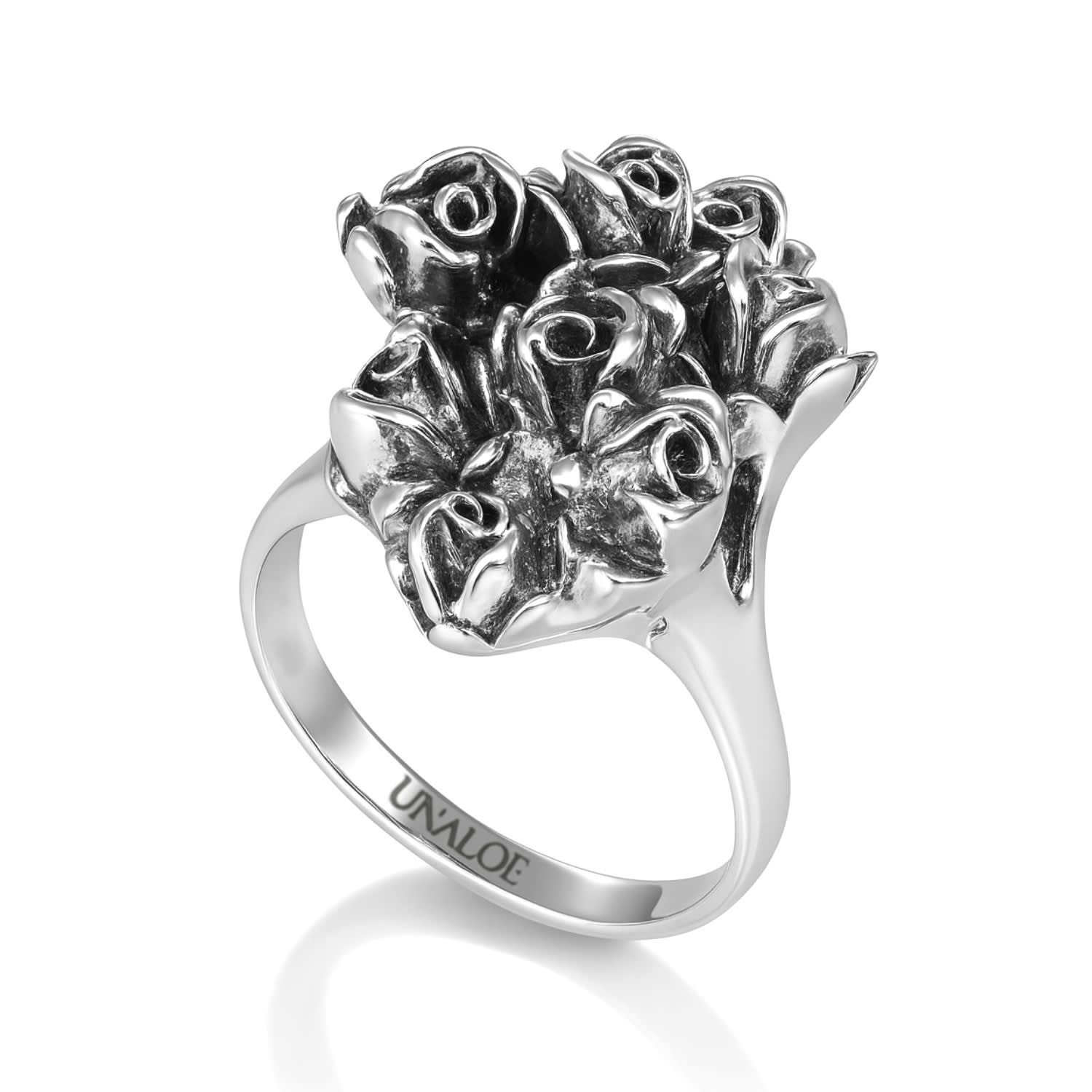 Women's Sterling Silver Ring With Roses – Unaloe Bundle – Handmade Jewelry Made In Italy