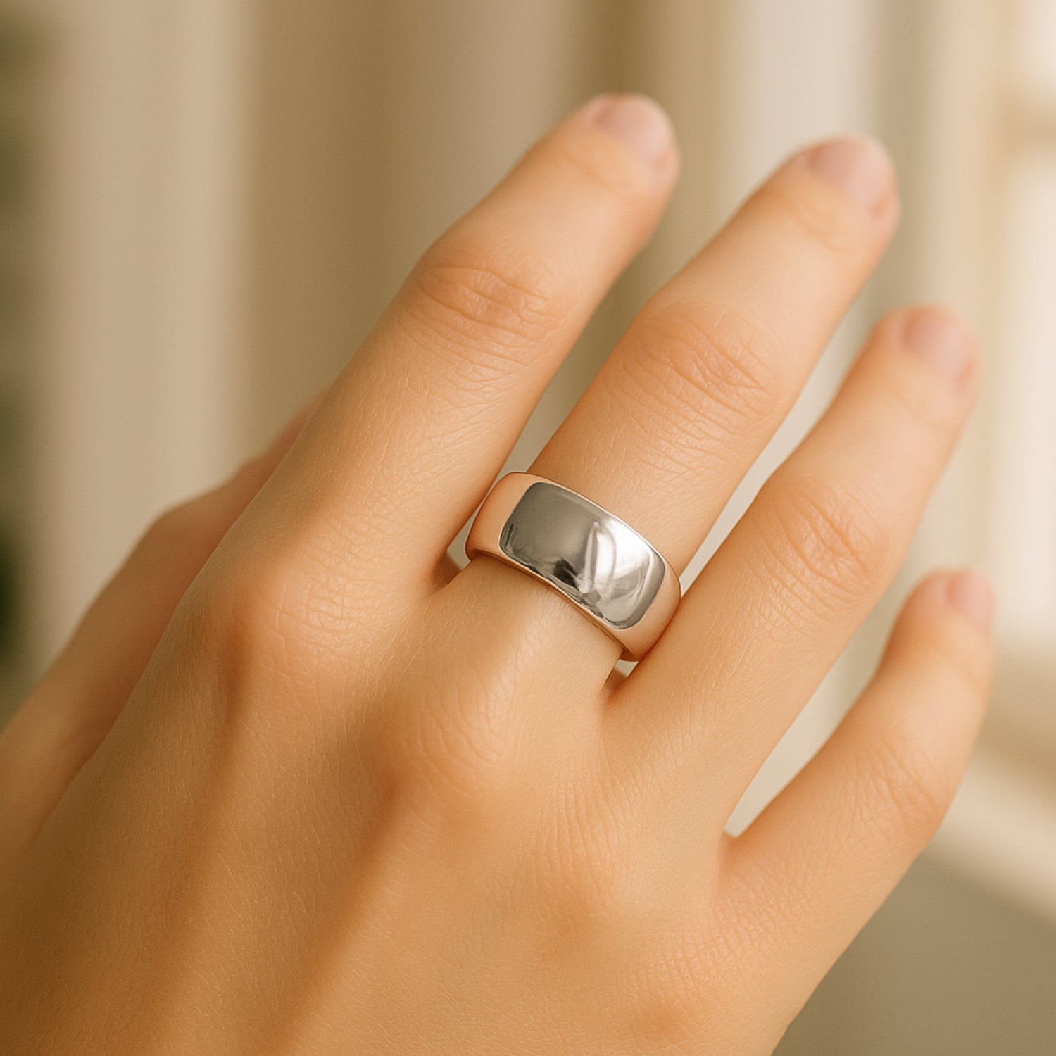 Women's Wide Smooth Domed Sterling Silver Band: Bold Elegance