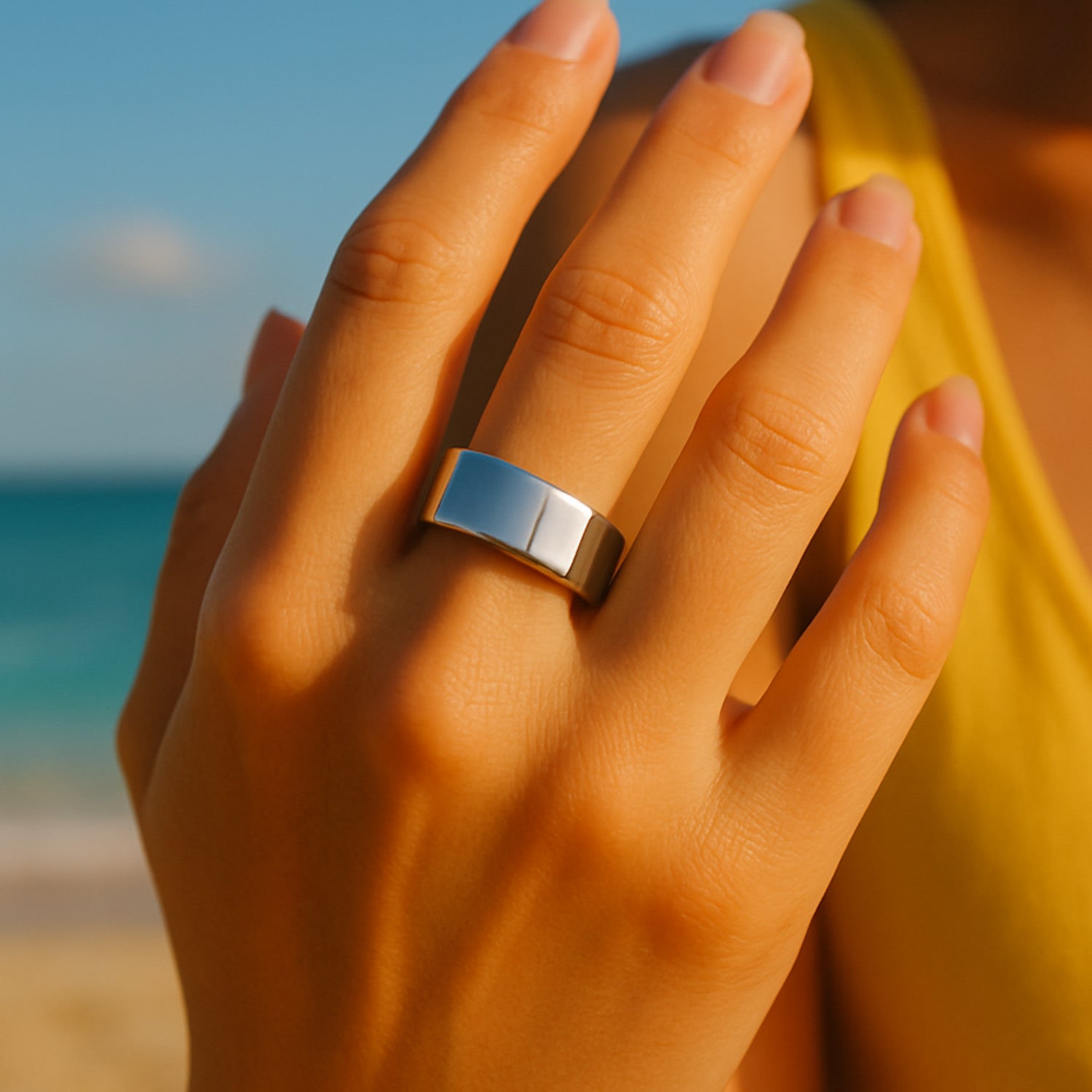 Women's Wide Smooth French-Edge Sterling Silver Band: Timeless Elegance