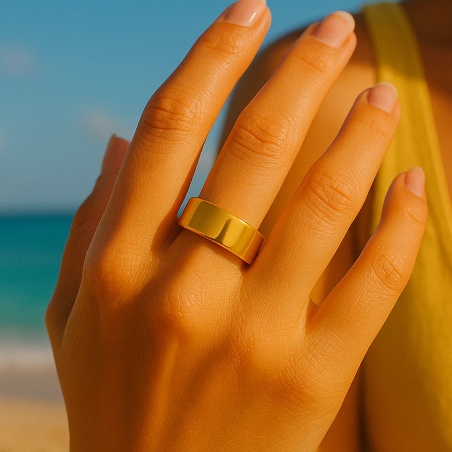 Women's Wide Smooth French-Edge Sterling Silver Band With Gold Plating: Timeless Elegance