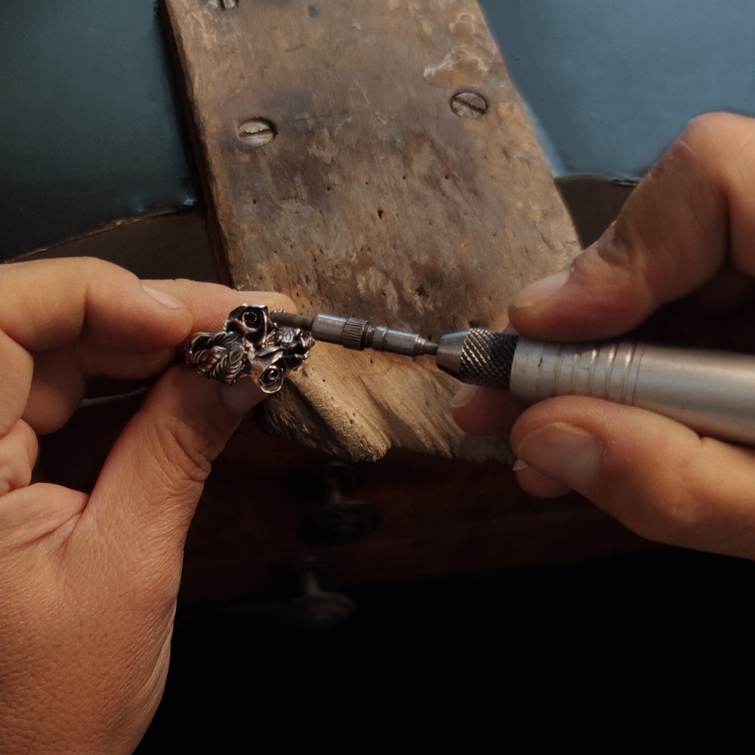 Rose Ring By Unaloe – Handmade Burnished Sterling Silver- Seductive Emotions