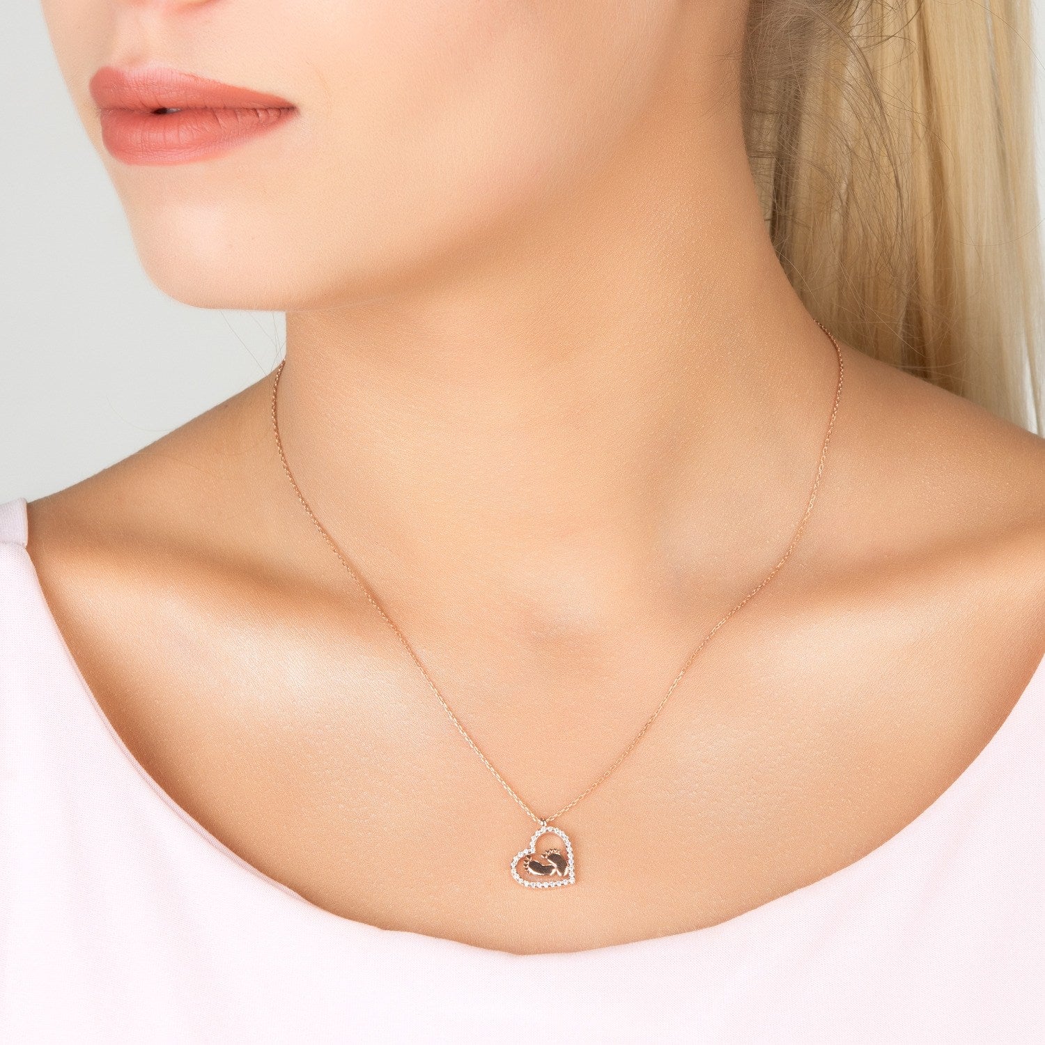 Heart Mum Pendant Necklace Rosegold