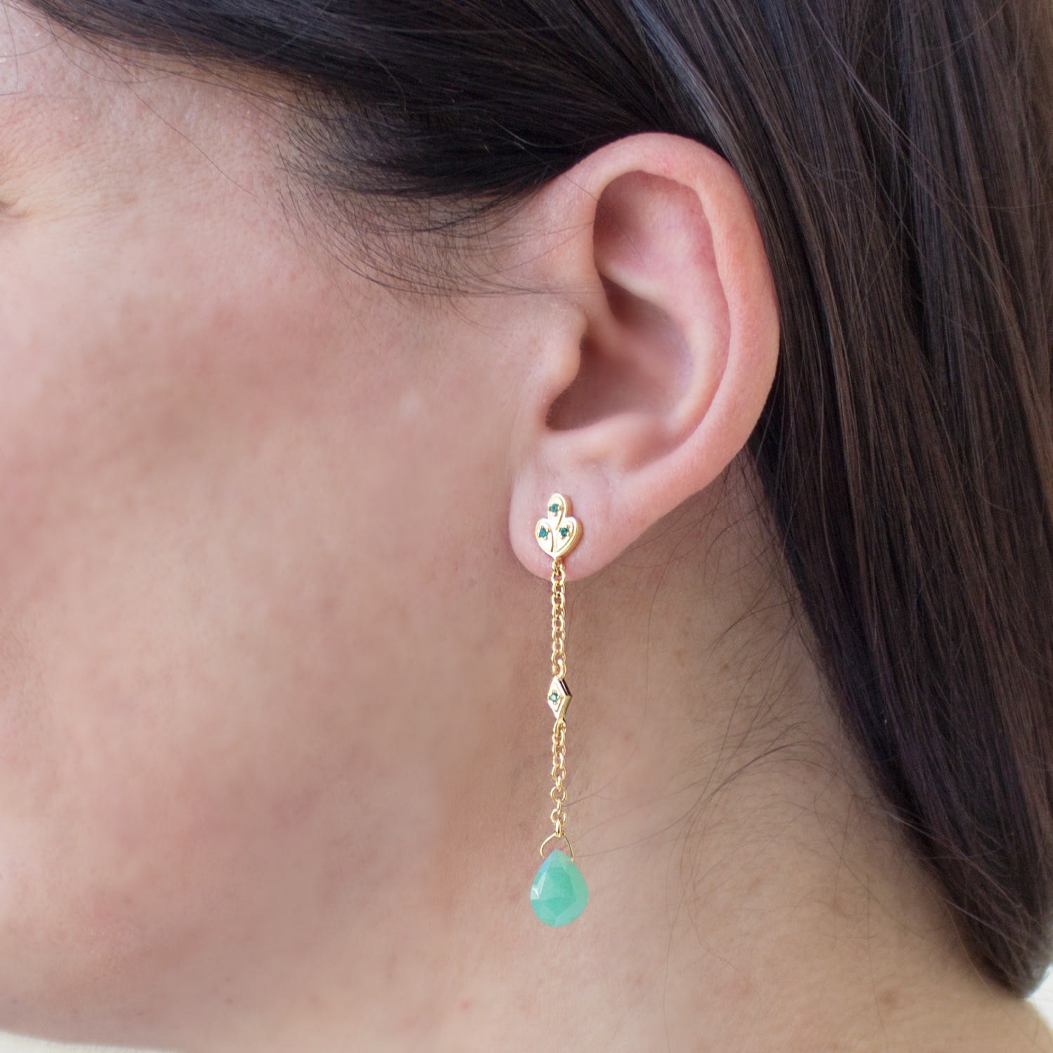 Luccichio Deco Gold-Plated Chrysoprase Earrings
