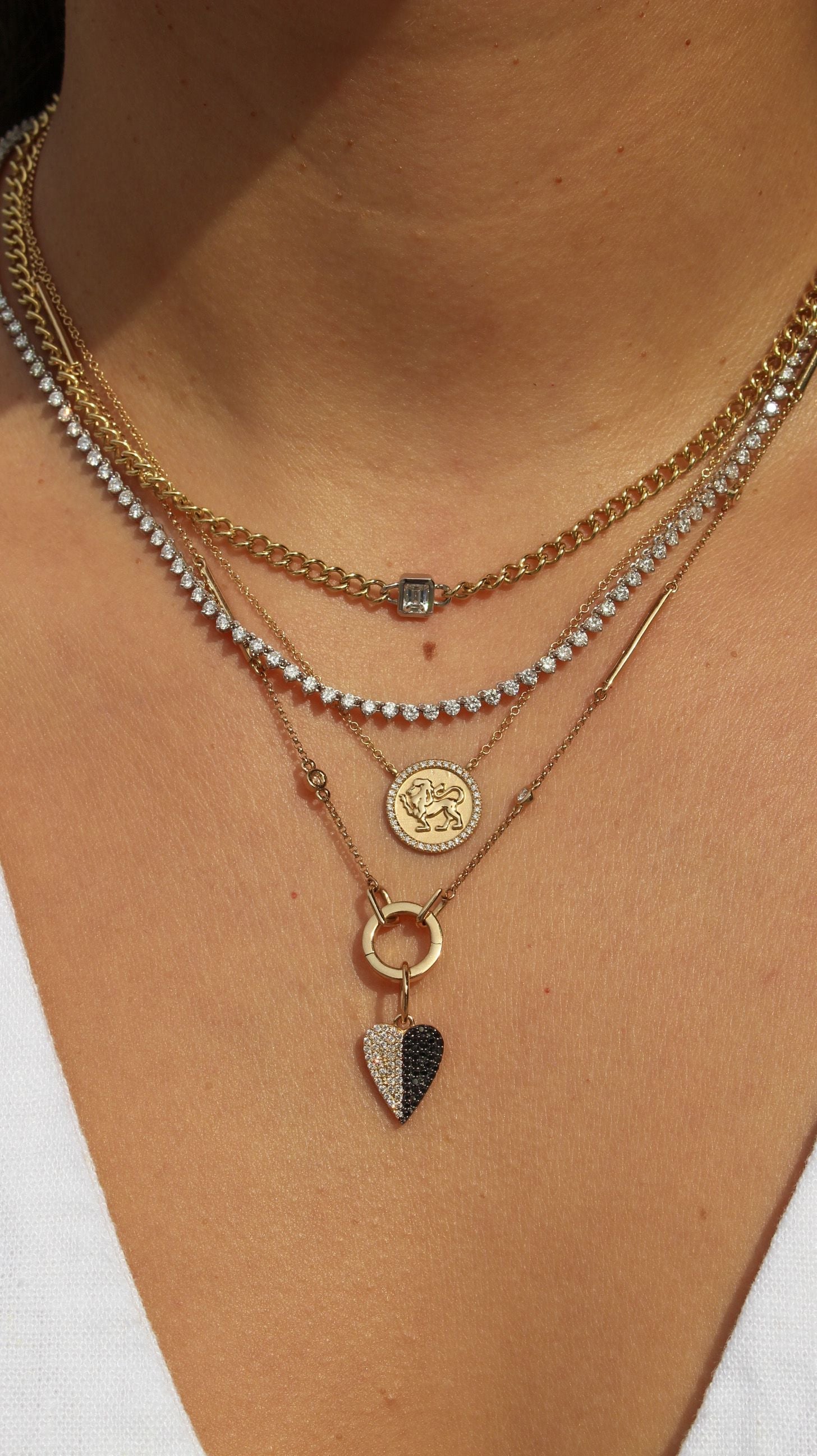 Gold Pave Half Black Diamond Heart Pendant