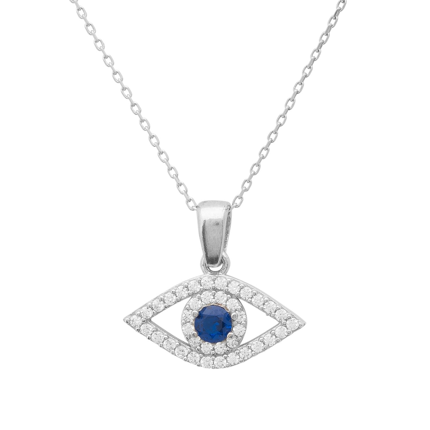 Evil Eye Elliptical Necklace Blue Silver
