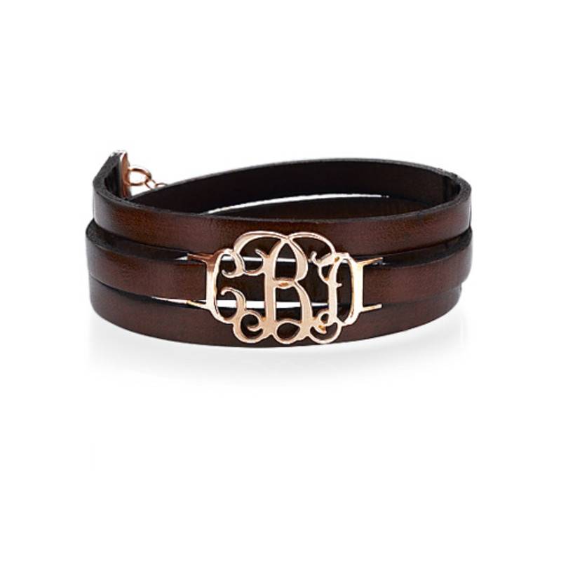 Wrap Around Monogram Leather Bracelet - Rose Gold Plated