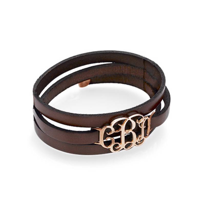 Wrap Around Monogram Leather Bracelet - Rose Gold Plated