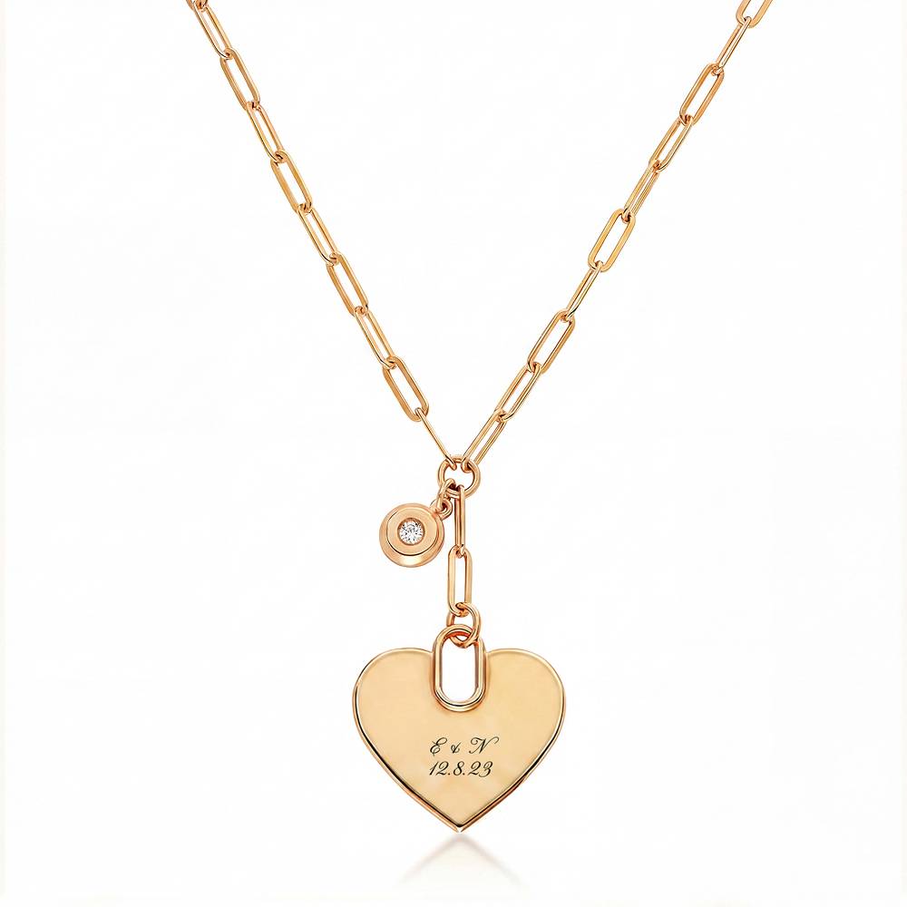 Written in Love Heart Paperclip  Necklace in Gold Plating with Diamond