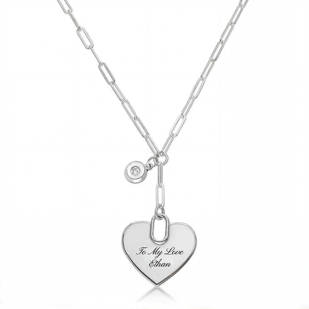 Written in Love Heart Paperclip  Necklace in Silver with Diamond