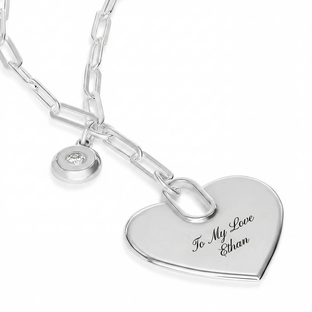 Written in Love Heart Paperclip  Necklace in Silver with Diamond