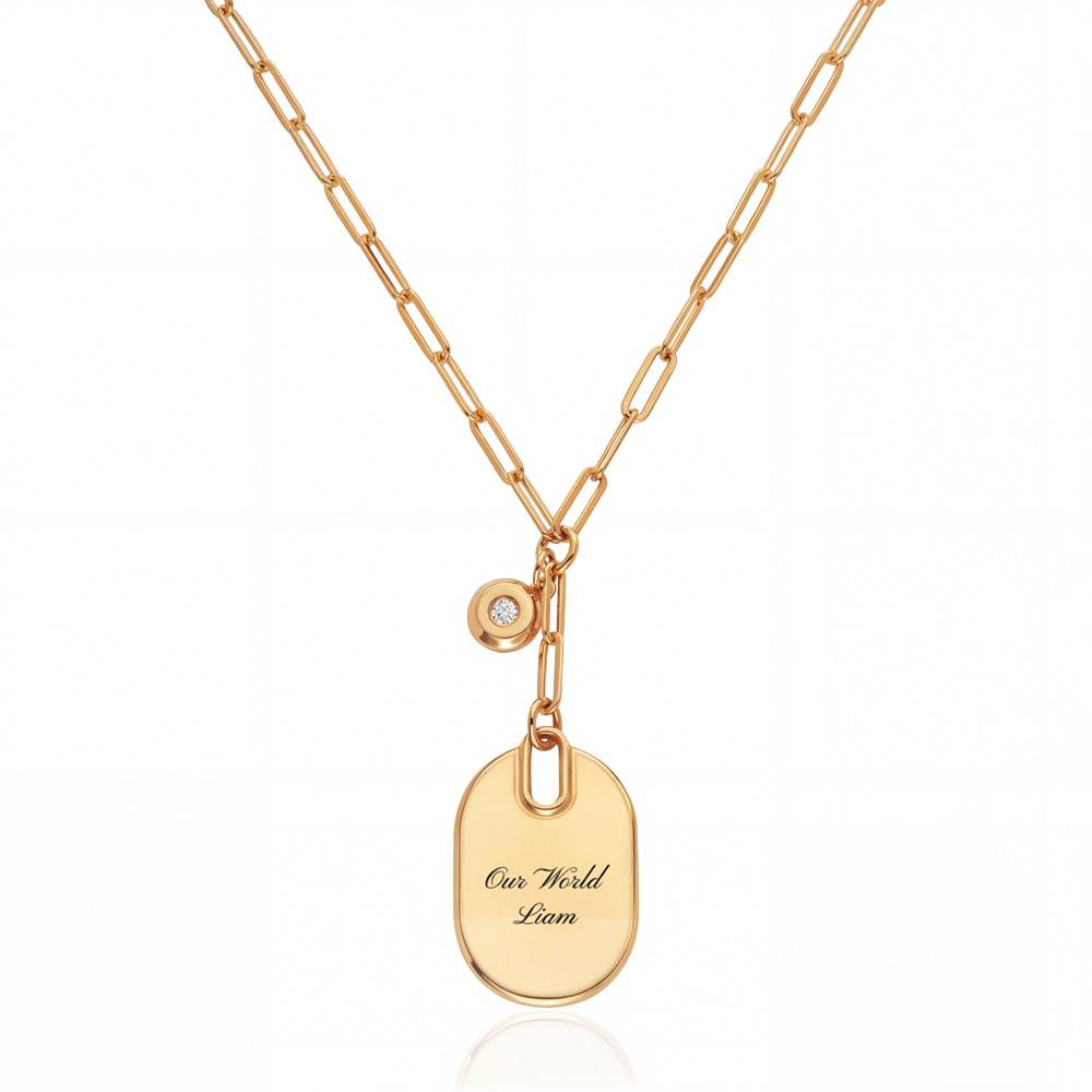Written in Love Oval Paperclip Necklace in Gold Plating with Diamond
