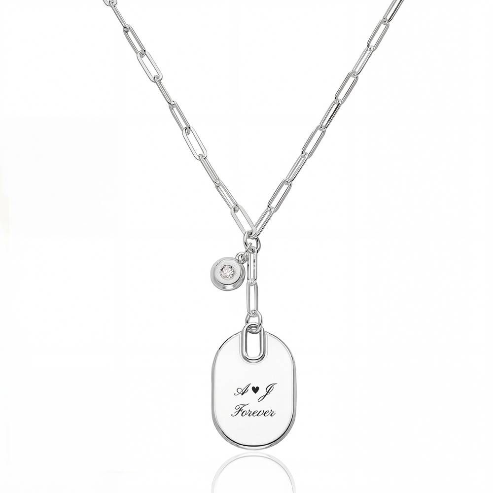 Written in Love Oval Paperclip Necklace in Silver with Diamond