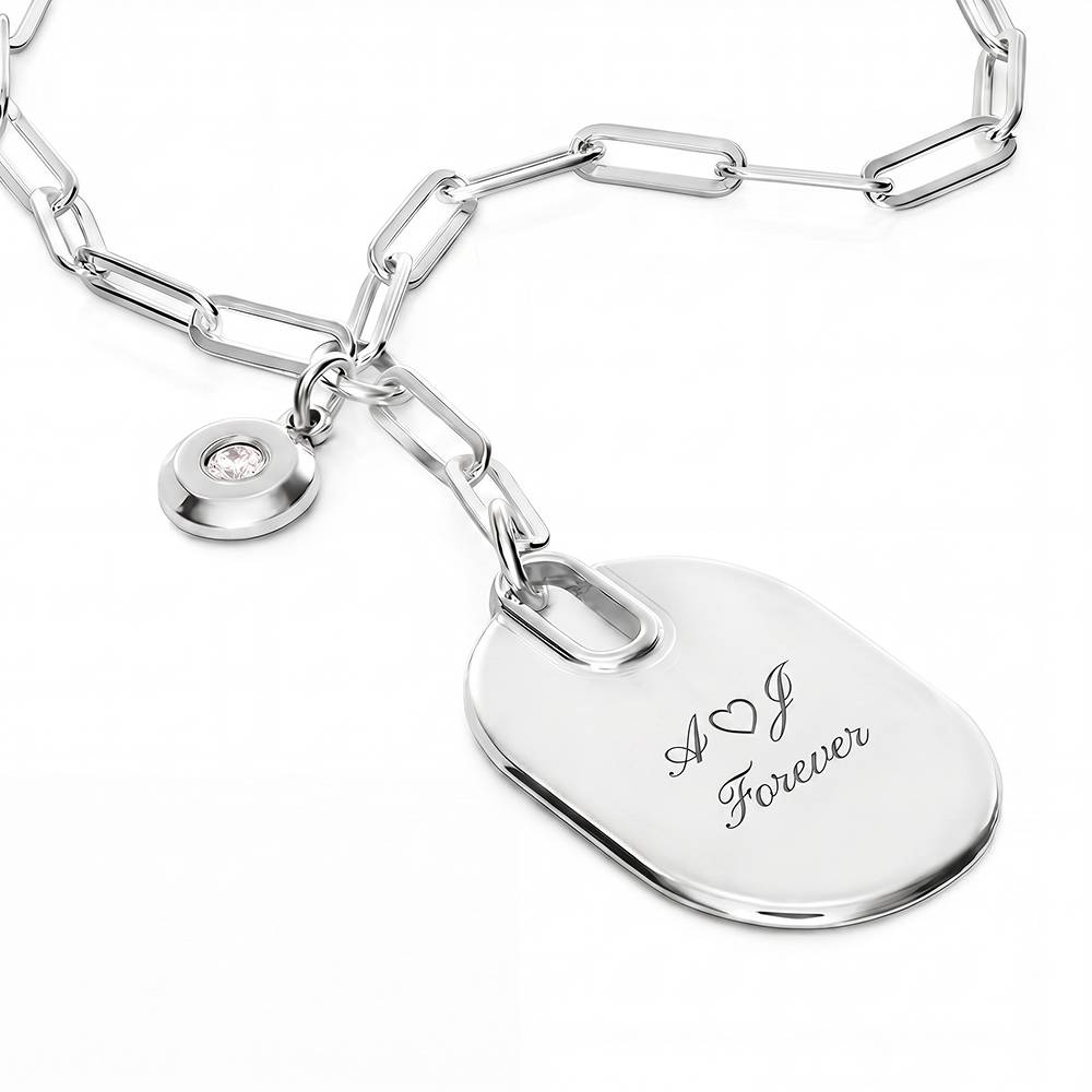 Written in Love Oval Paperclip Necklace in Silver with Diamond