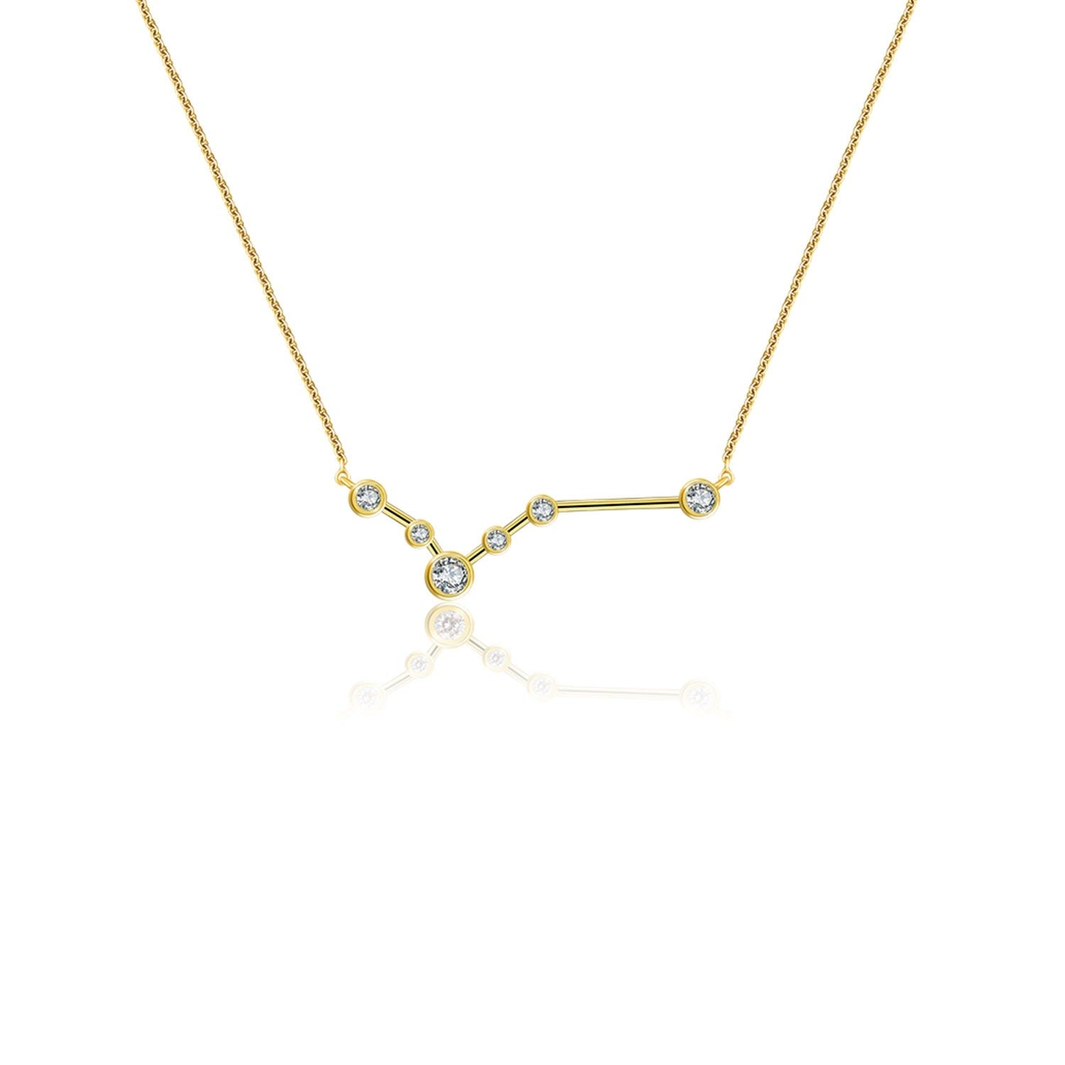 Pisces Zodiac Constellation Necklace 18K Yellow Gold & Diamond