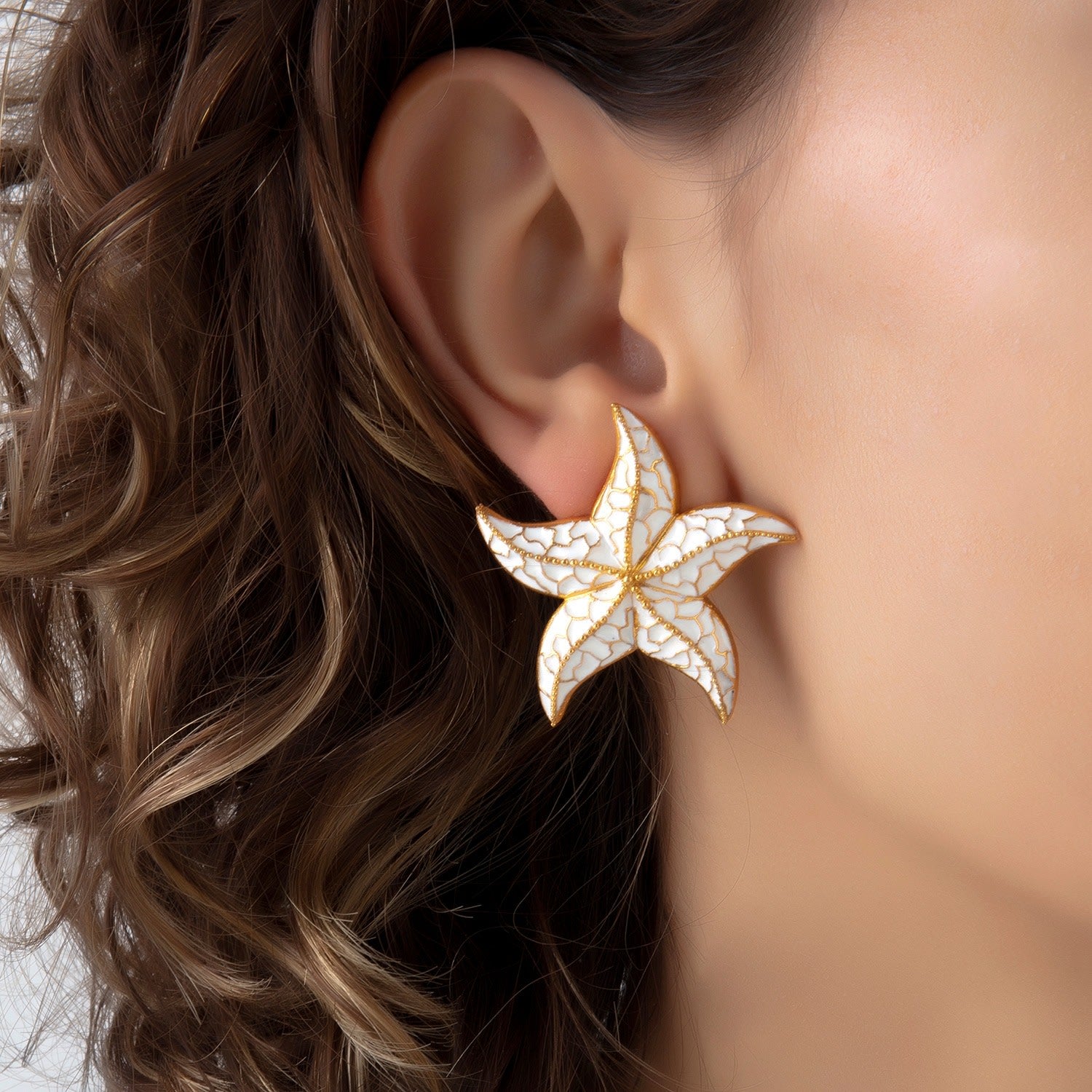 White Starfish Earrings